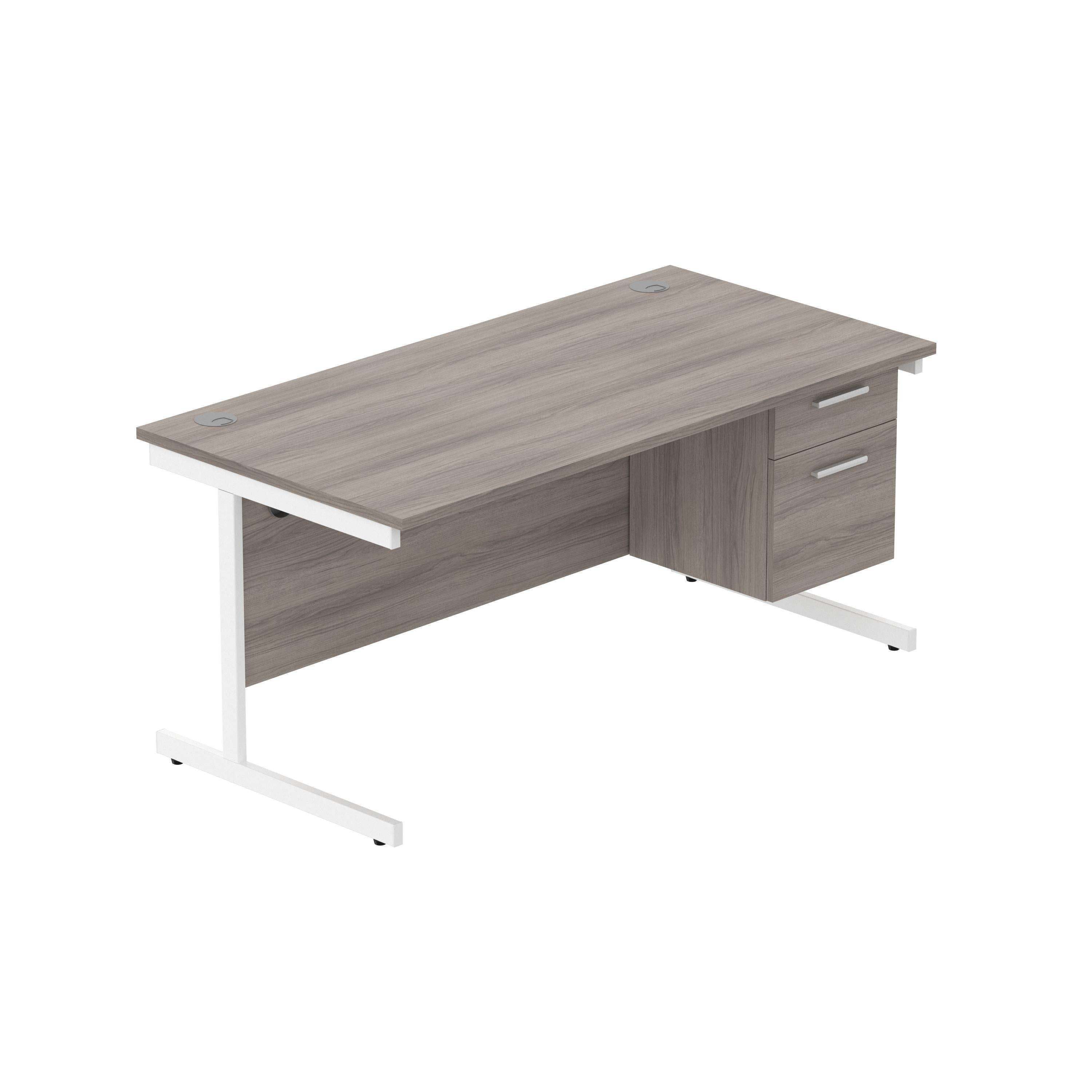Office Rectangular Desk with Steel Single Upright Cantilever Legs + 2 Drawer Fixed Pedestal (FSC) | 1600X800 | Alaskan Grey Oak/White