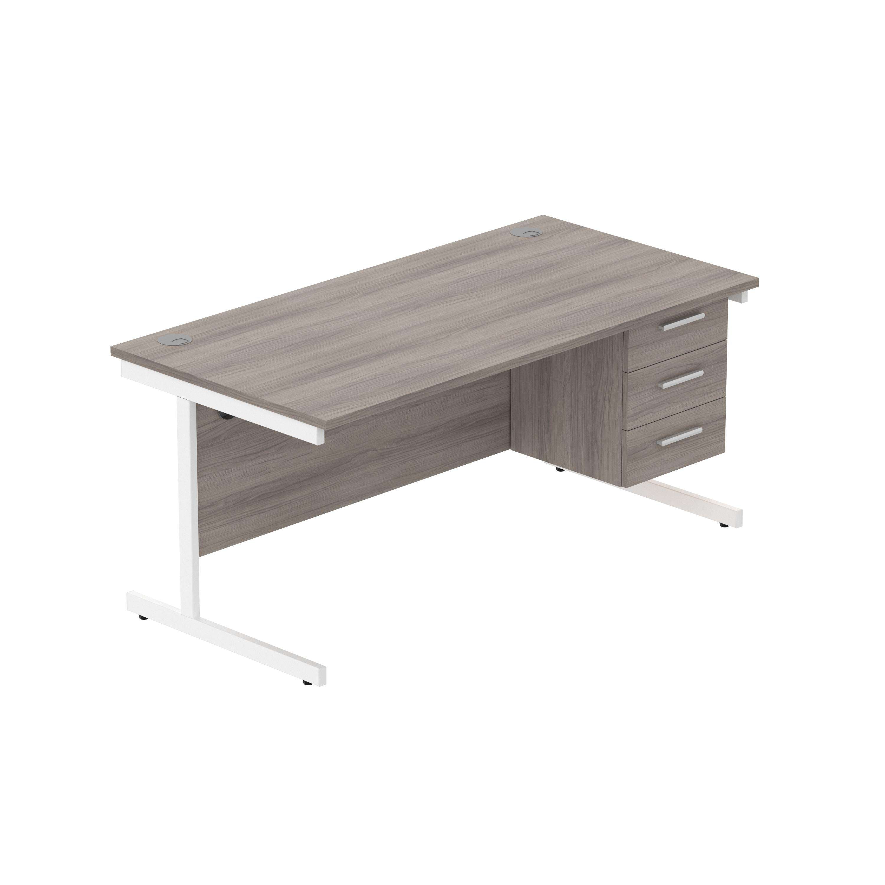 Office Rectangular Desk with Steel Single Upright Cantilever Legs + 3 Drawer Fixed Pedestal (FSC) | 1600X800 | Alaskan Grey Oak/White