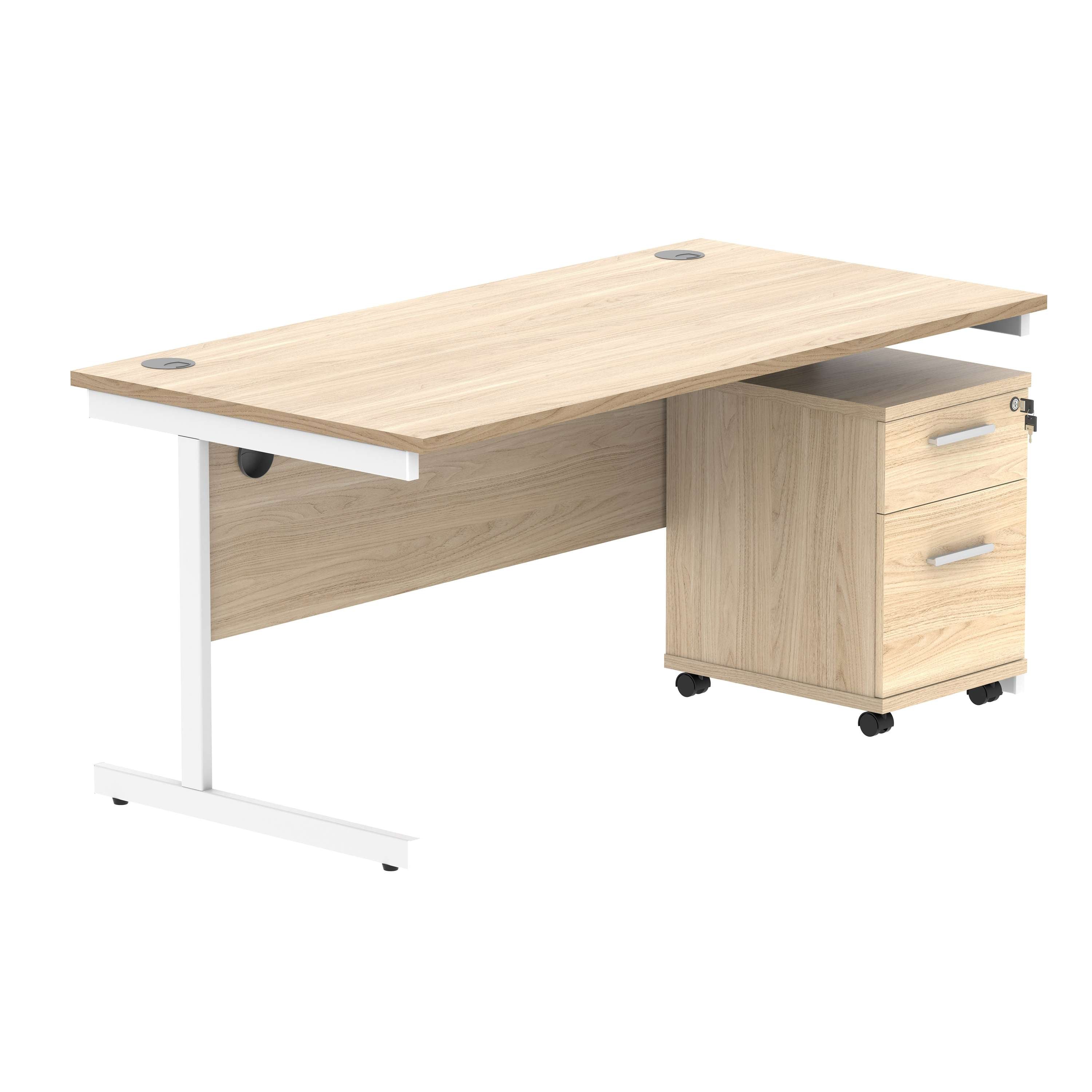 Single Upright Rectangular Desk + 2 Drawer Mobile Under Desk Pedestal (FSC)