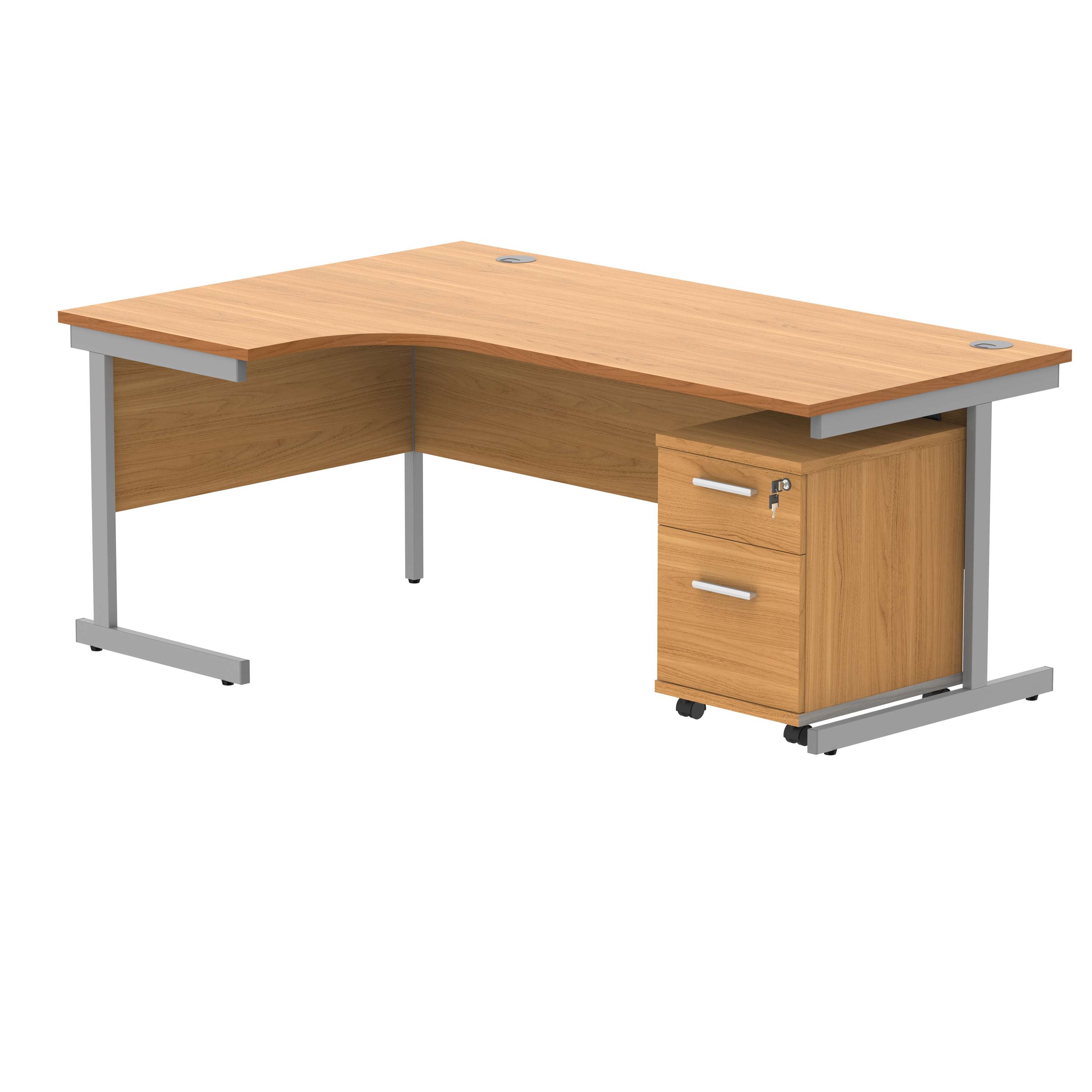 Single Upright Left Hand Radial Desk + 2 Drawer Mobile Under Desk Pedestal (FSC)