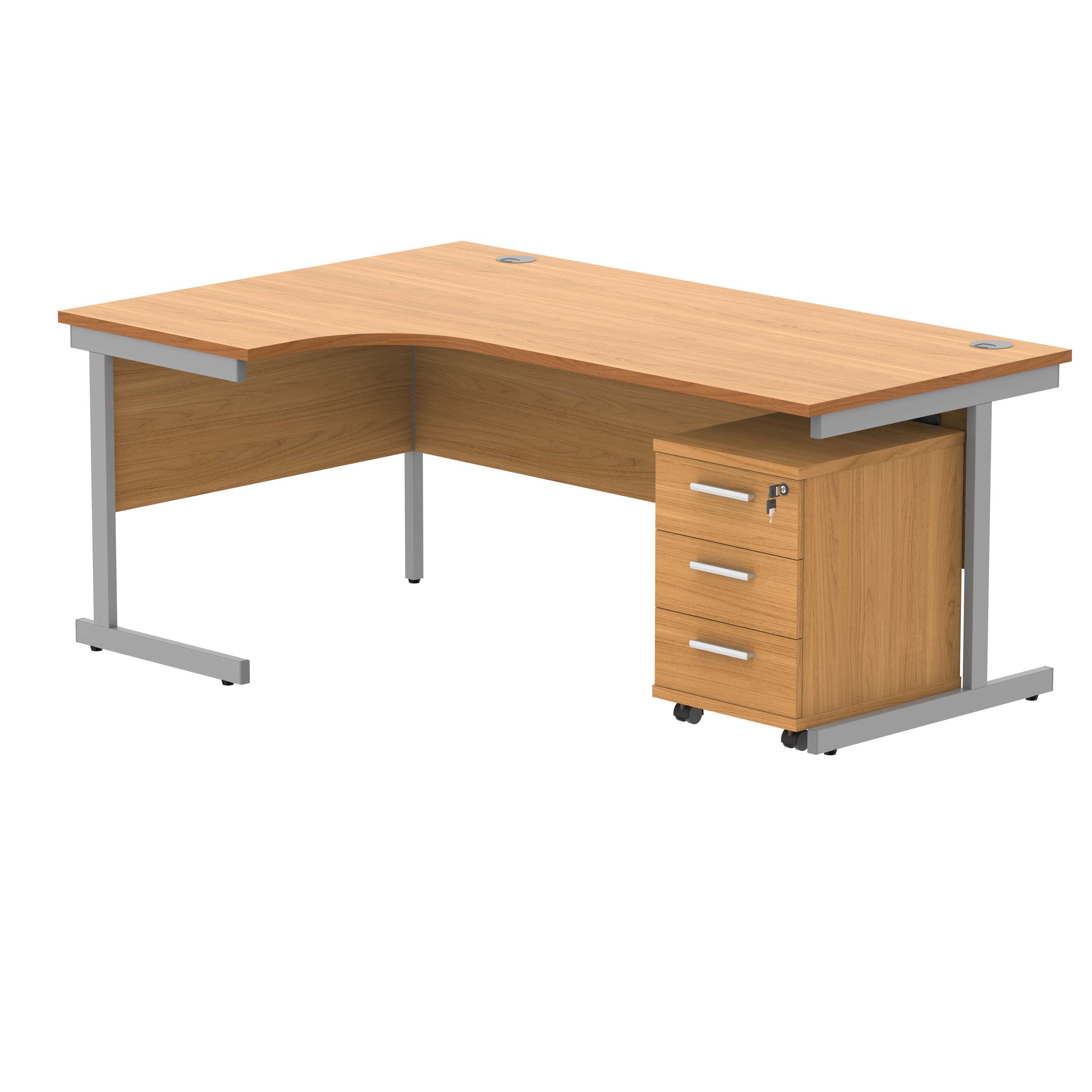 Single Upright Left Hand Radial Desk + 3 Drawer Mobile Under Desk Pedestal (FSC)