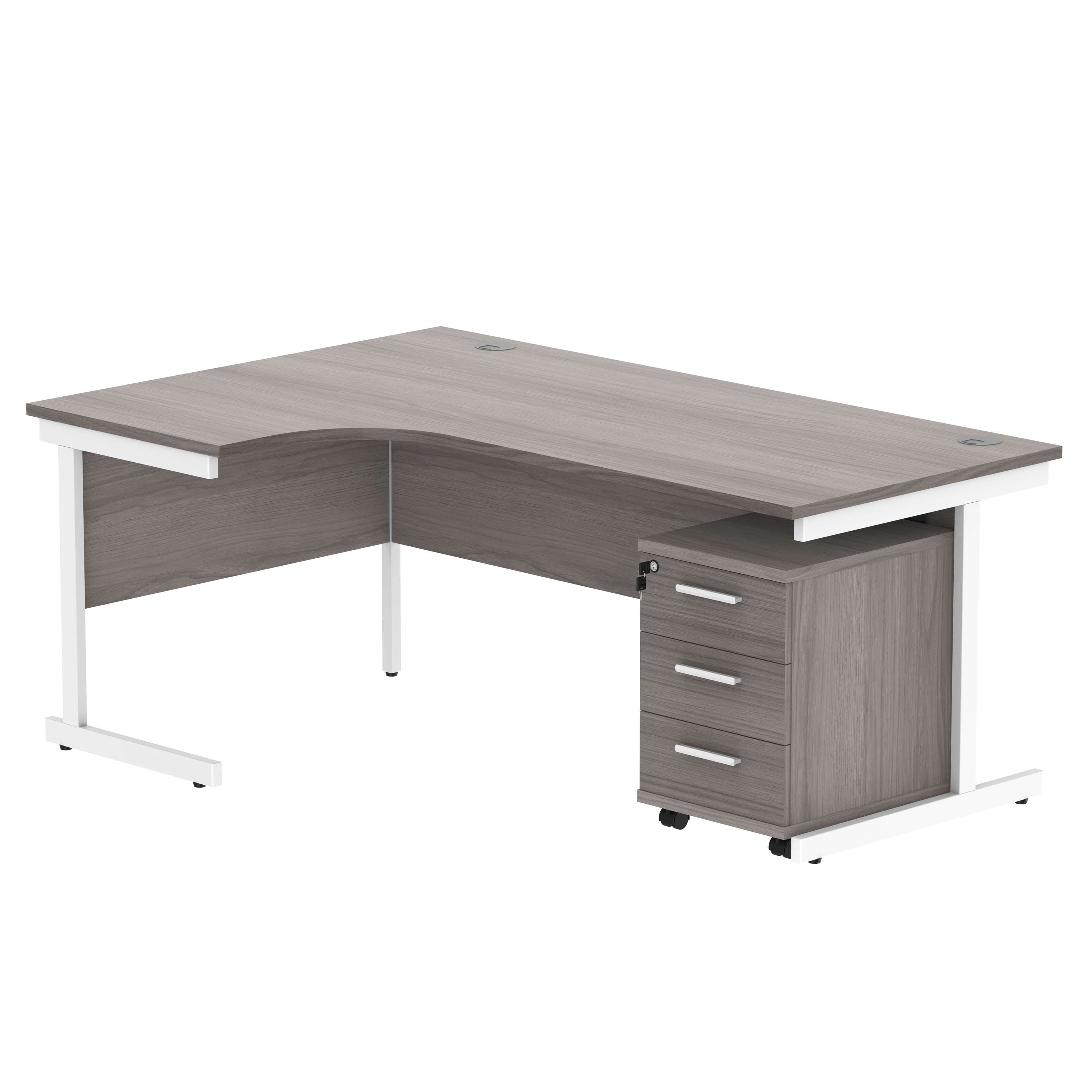 Single Upright Left Hand Radial Desk + 3 Drawer Mobile Under Desk Pedestal (FSC)