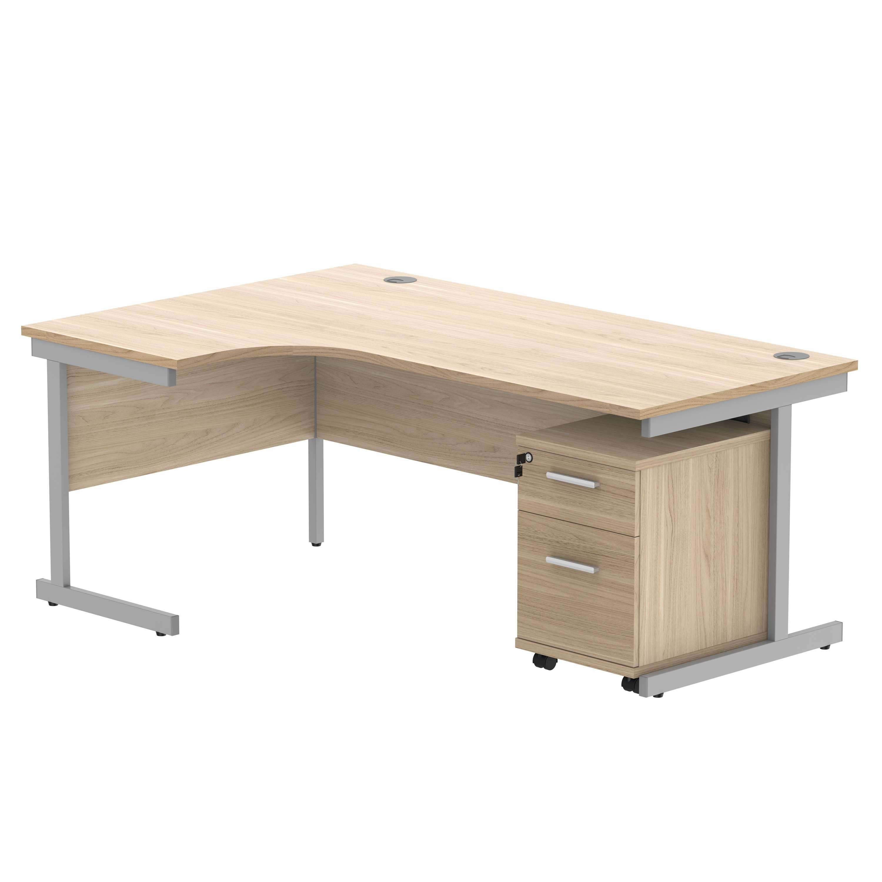 Single Upright Left Hand Radial Desk + 2 Drawer Mobile Under Desk Pedestal (FSC)