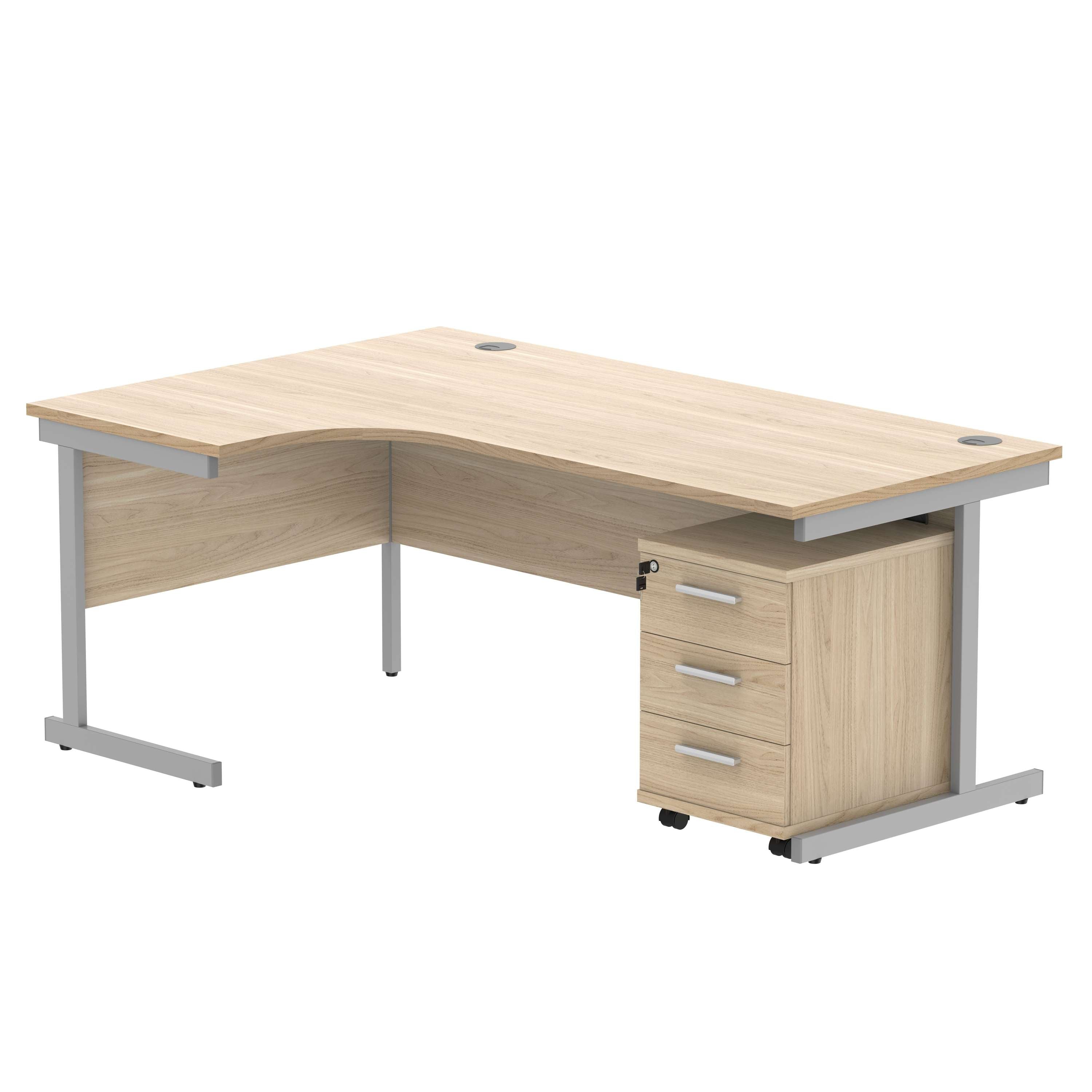 Single Upright Left Hand Radial Desk + 3 Drawer Mobile Under Desk Pedestal (FSC)