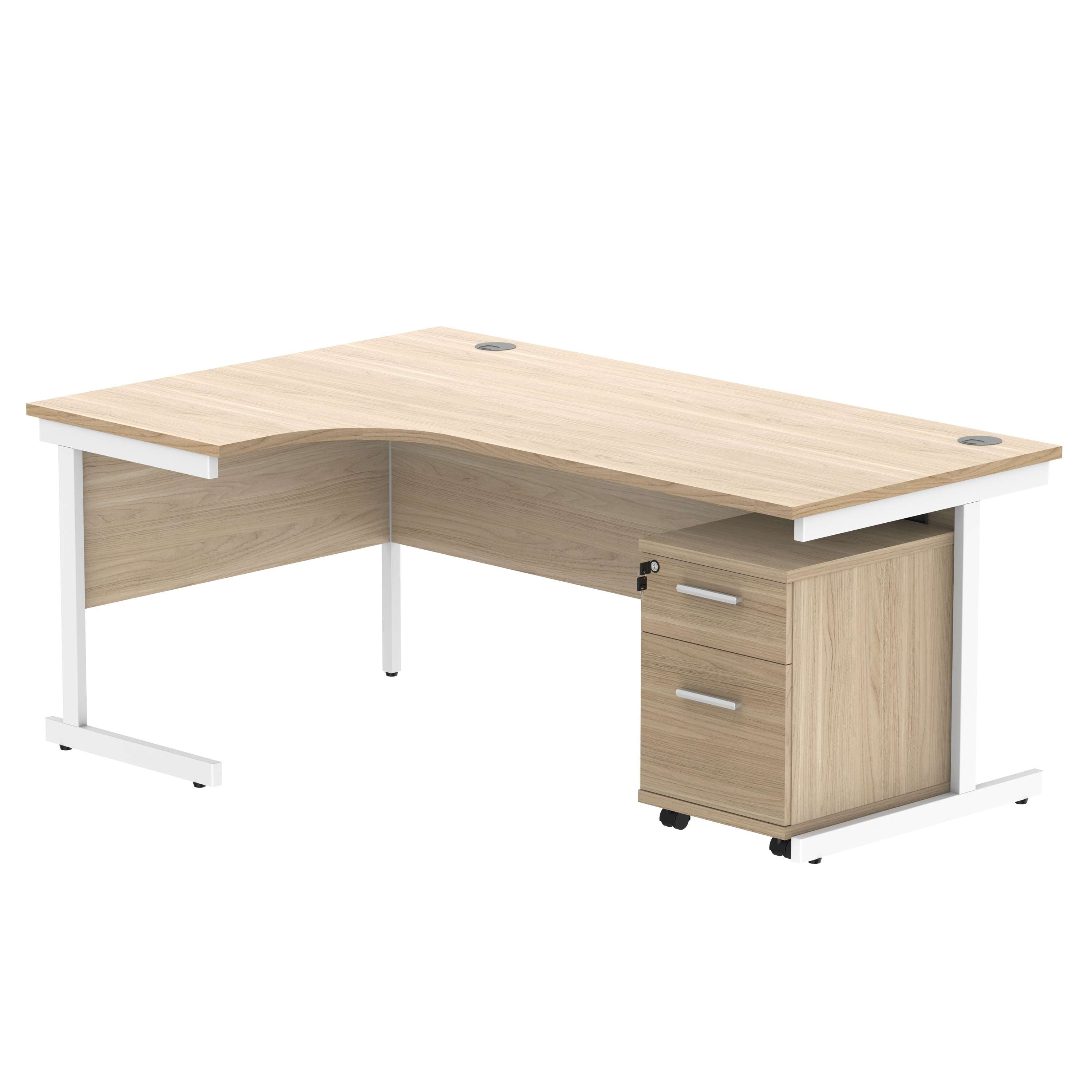 Single Upright Left Hand Radial Desk + 2 Drawer Mobile Under Desk Pedestal (FSC)