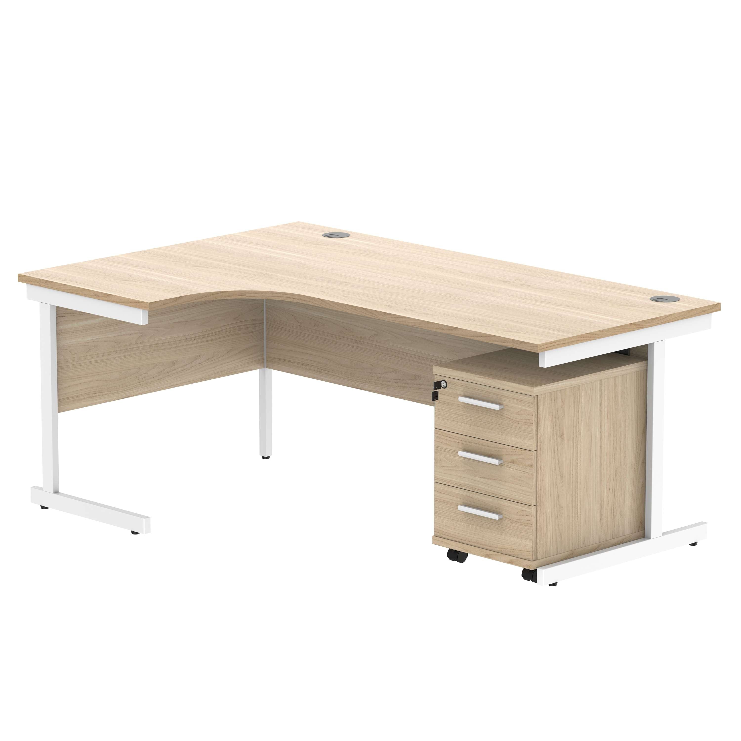 Single Upright Left Hand Radial Desk + 3 Drawer Mobile Under Desk Pedestal (FSC)