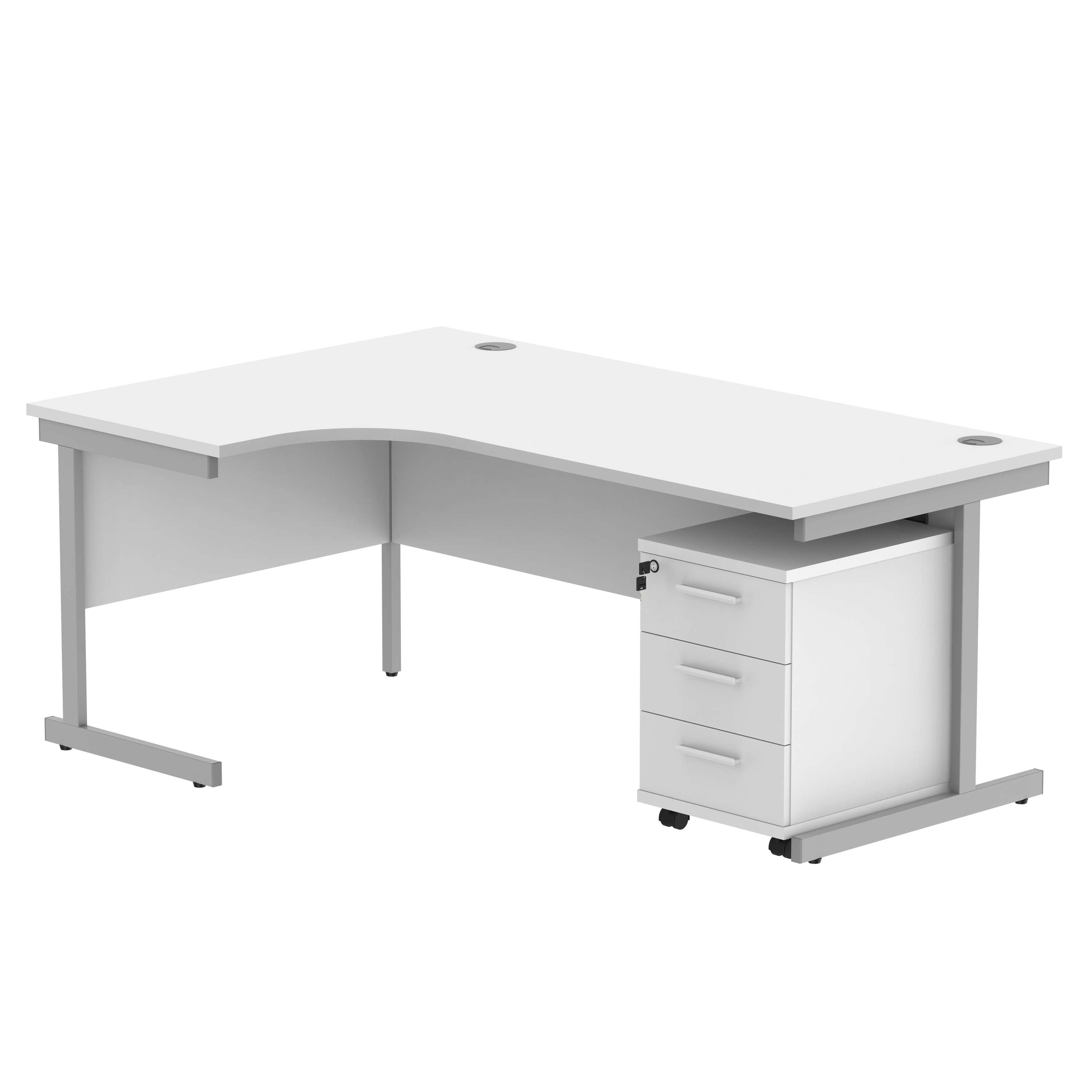 Single Upright Left Hand Radial Desk + 3 Drawer Mobile Under Desk Pedestal (FSC)