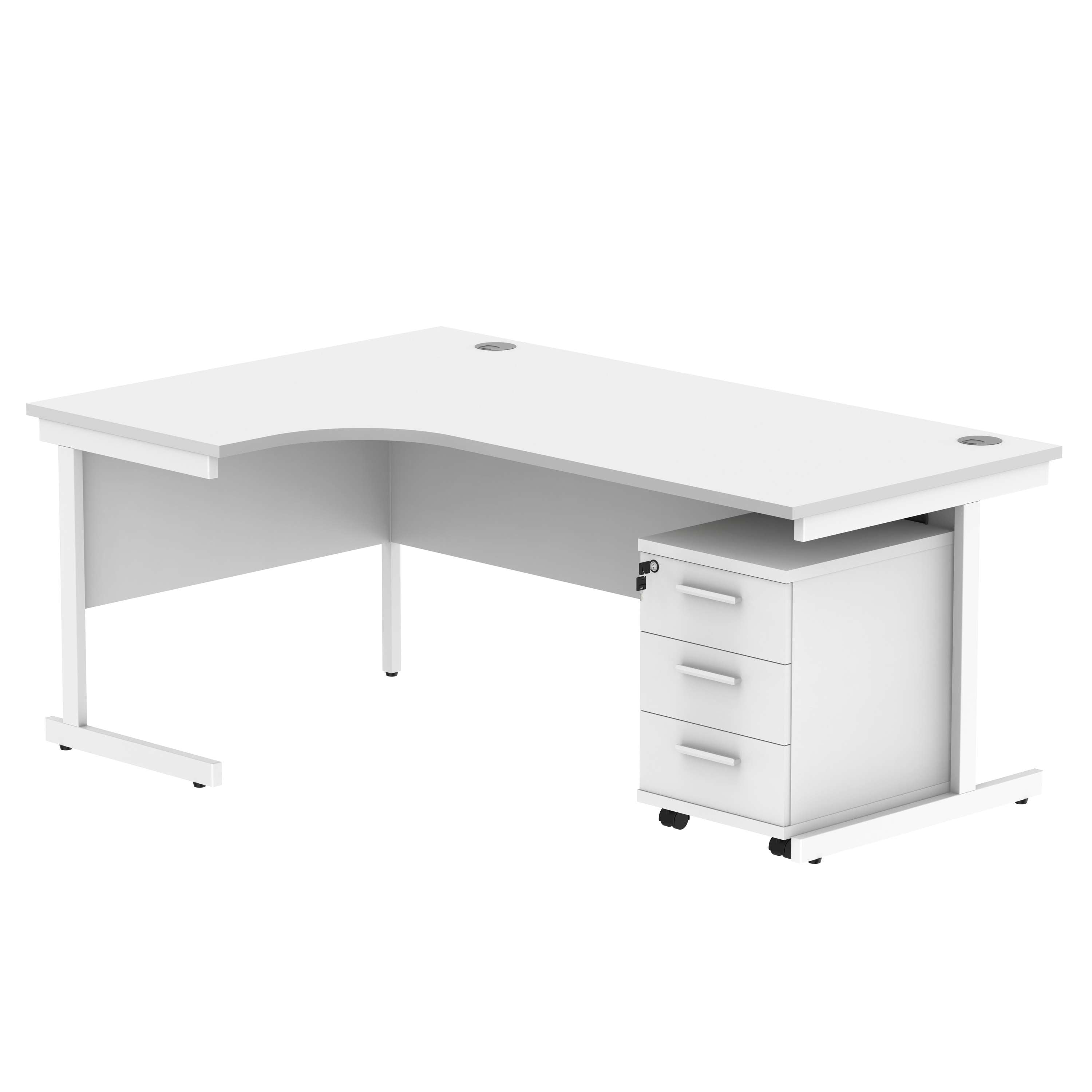 Single Upright Left Hand Radial Desk + 3 Drawer Mobile Under Desk Pedestal (FSC)