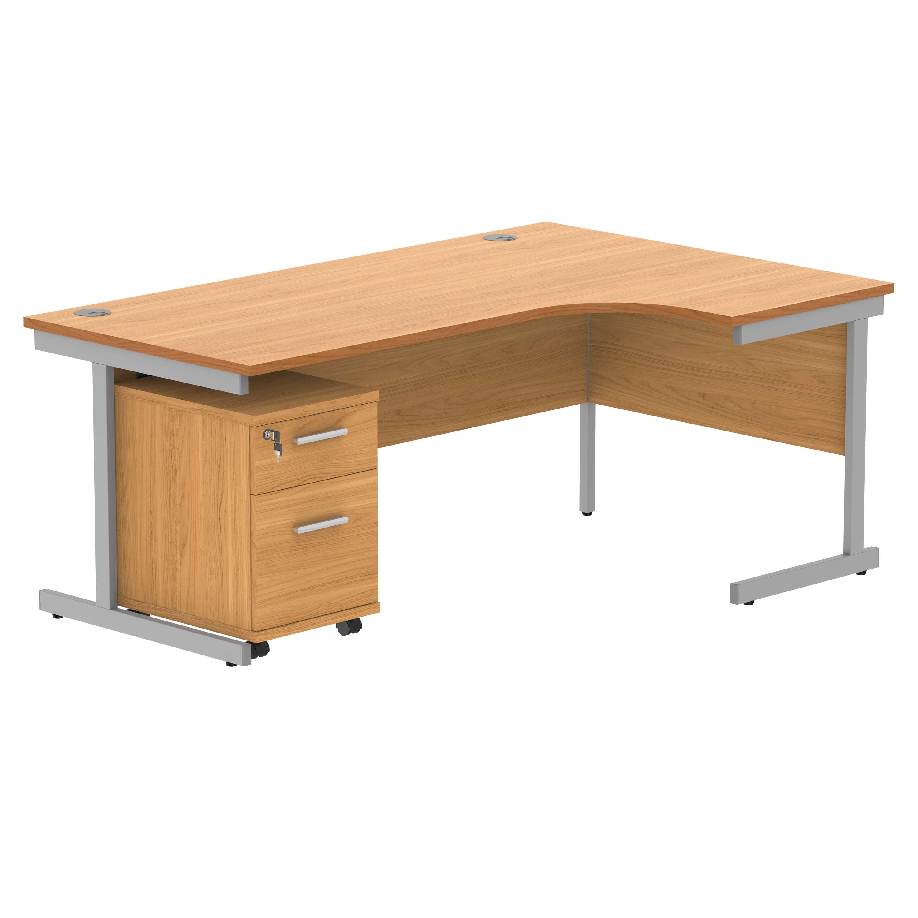 Single Upright Right Hand Radial Desk + 2 Drawer Mobile Under Desk Pedestal (FSC)