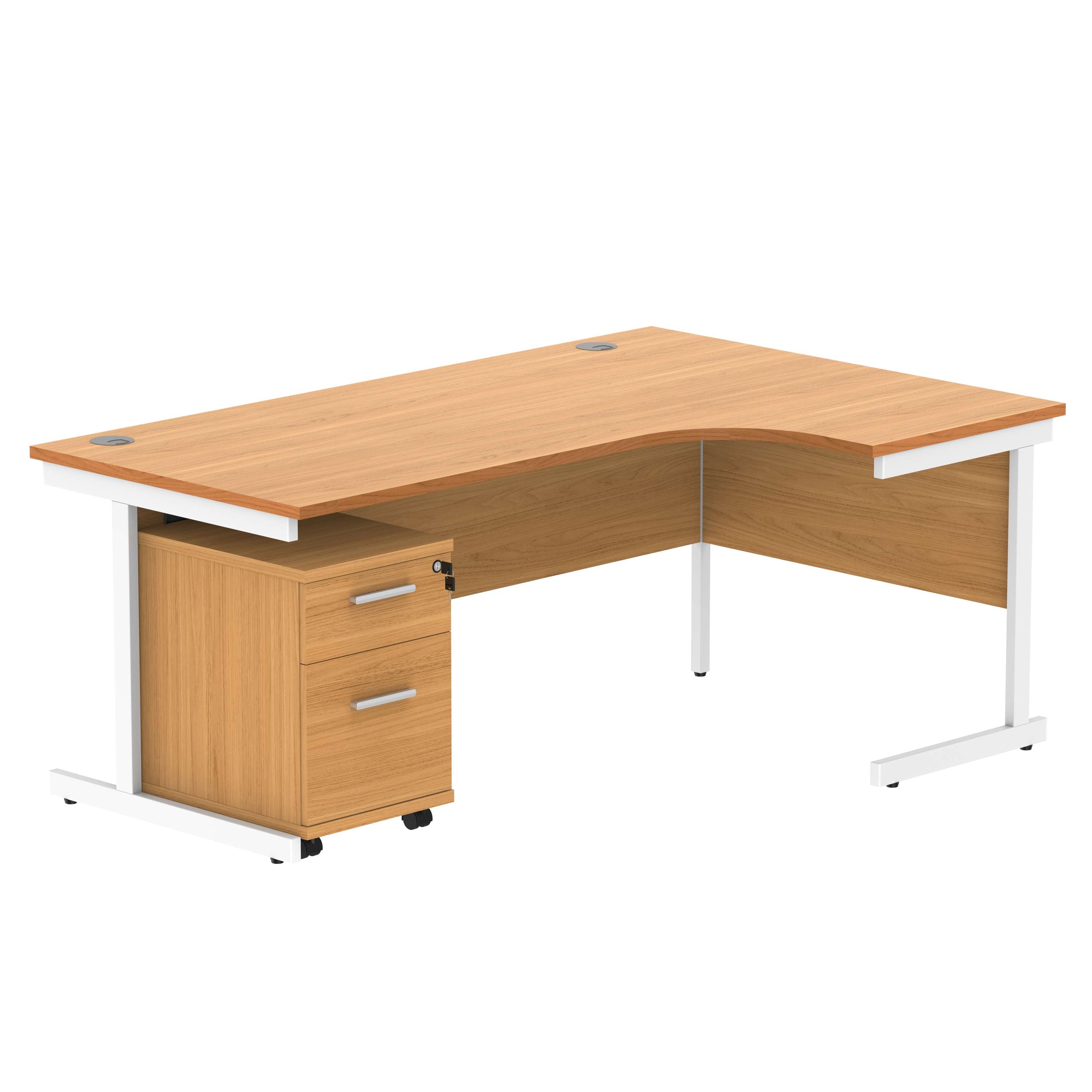 Single Upright Right Hand Radial Desk + 2 Drawer Mobile Under Desk Pedestal (FSC)