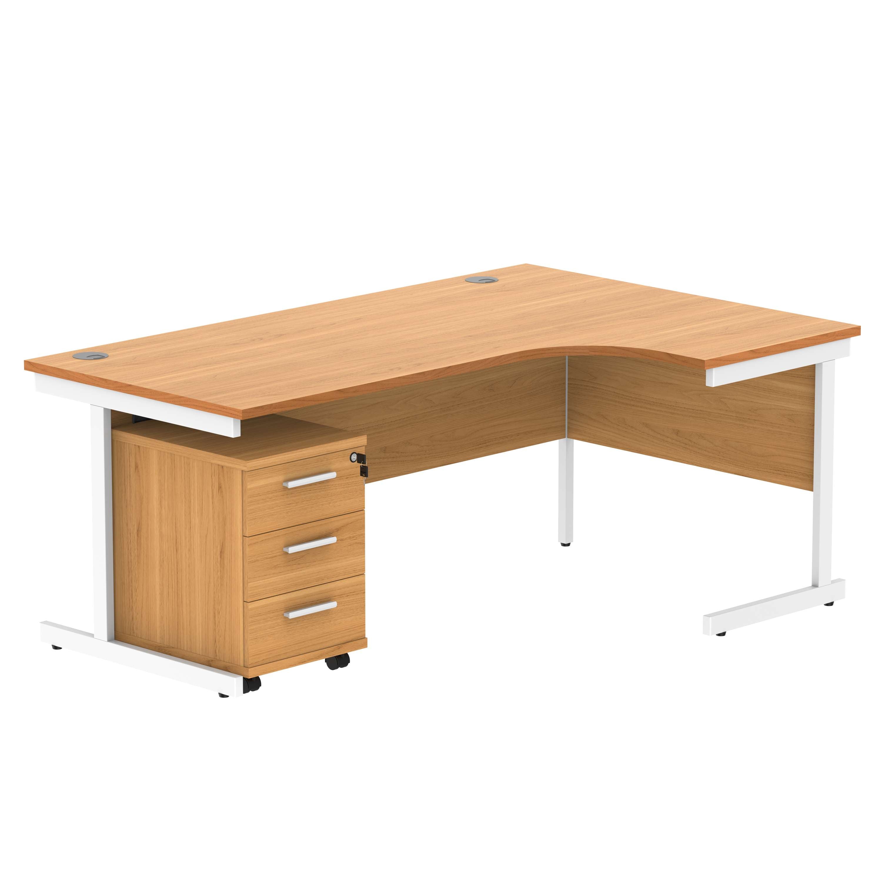 Single Upright Right Hand Radial Desk + 3 Drawer Mobile Under Desk Pedestal (FSC)