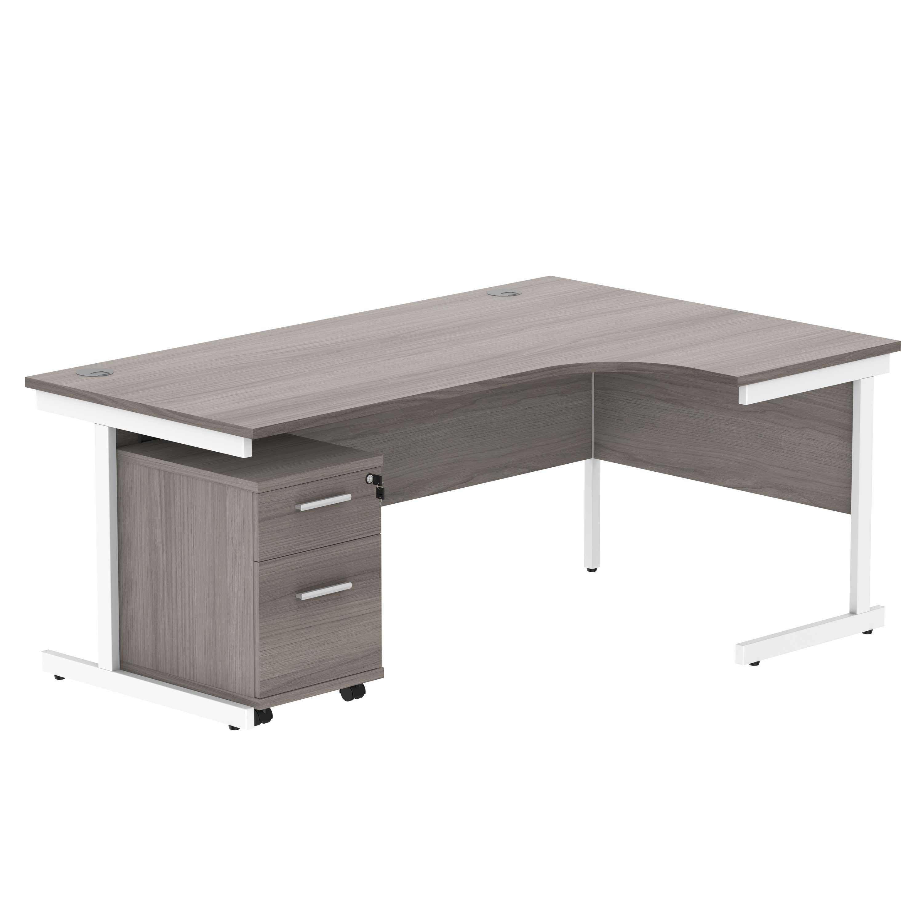 Single Upright Right Hand Radial Desk + 2 Drawer Mobile Under Desk Pedestal (FSC)