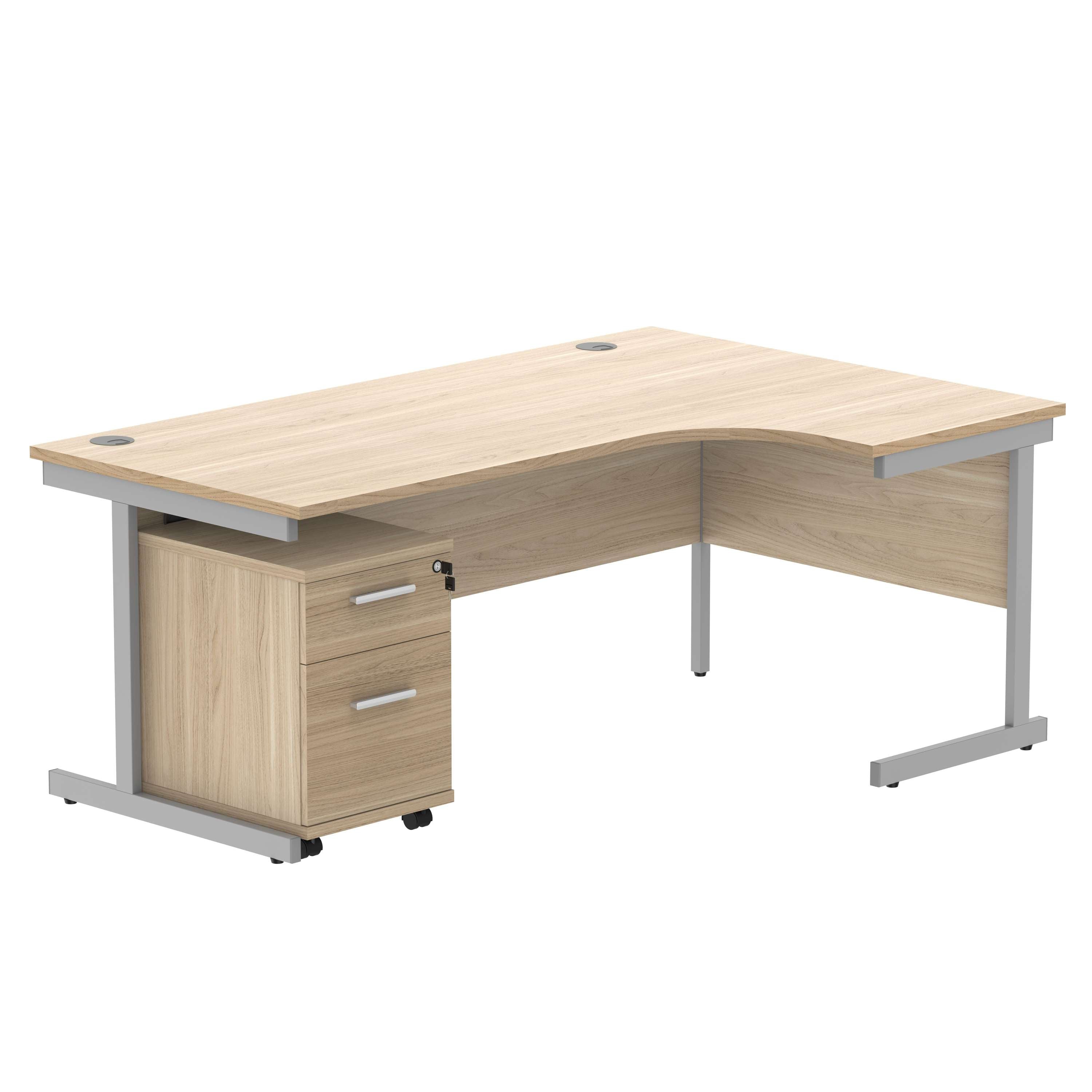 Single Upright Right Hand Radial Desk + 2 Drawer Mobile Under Desk Pedestal (FSC)