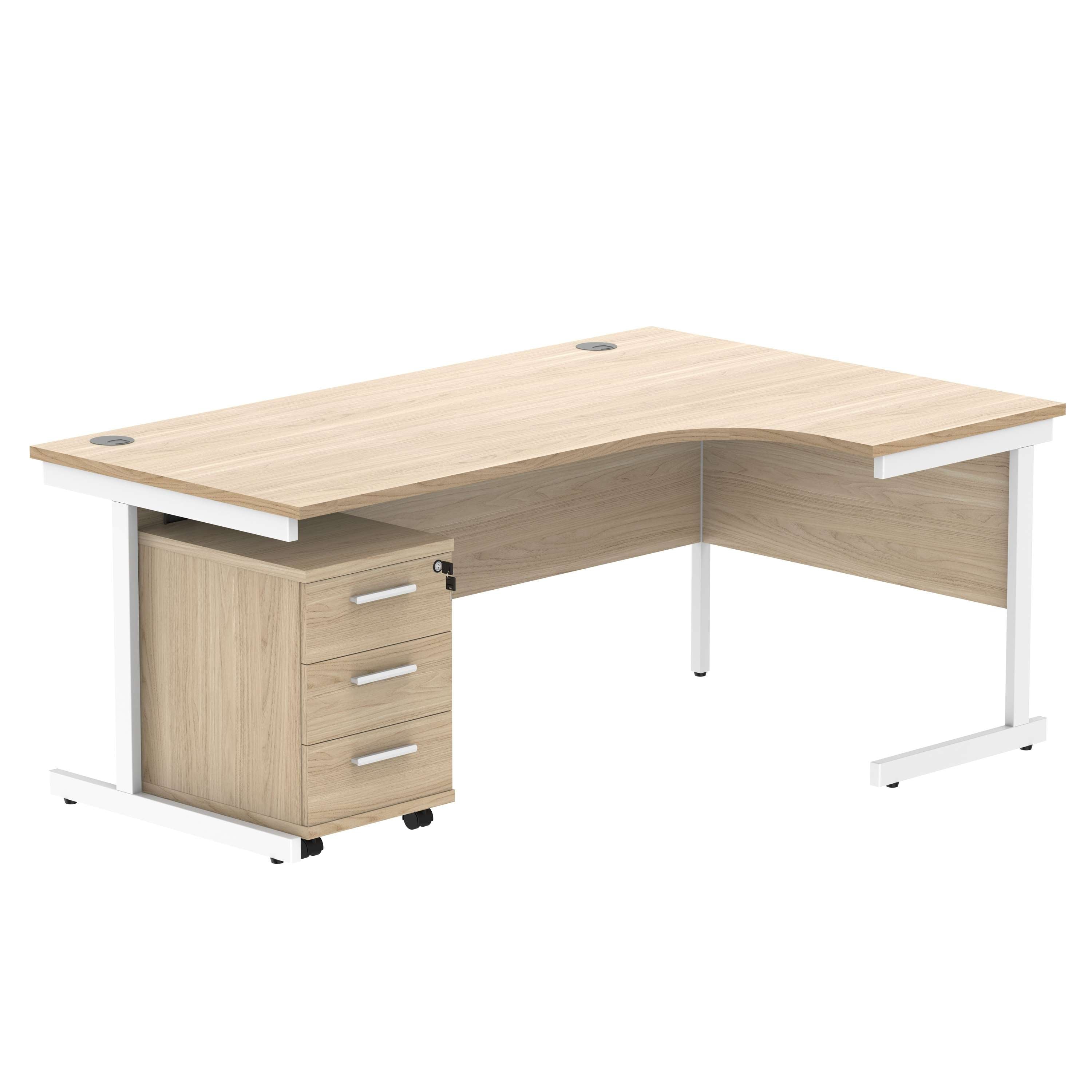 Single Upright Right Hand Radial Desk + 3 Drawer Mobile Under Desk Pedestal (FSC)