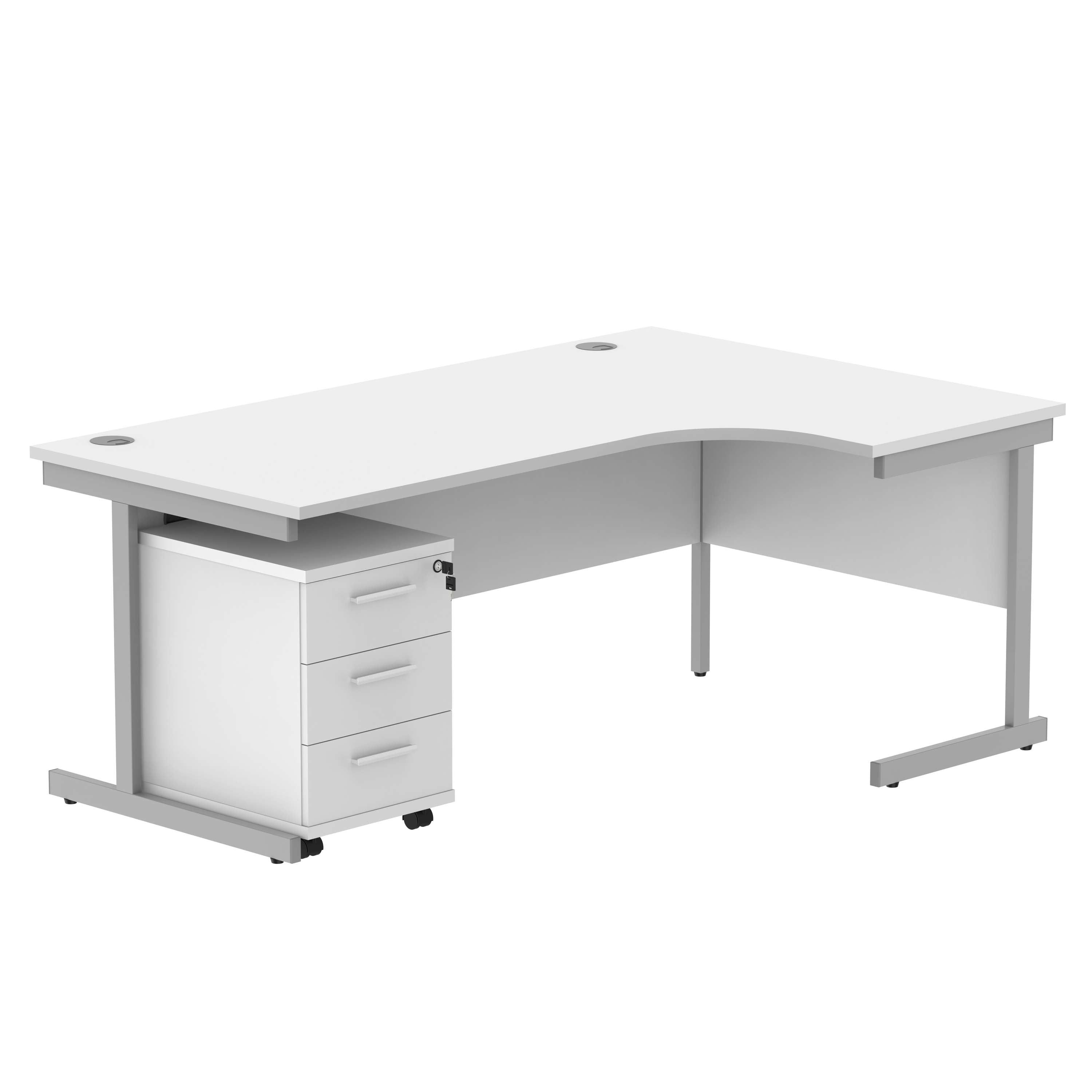 Single Upright Right Hand Radial Desk + 3 Drawer Mobile Under Desk Pedestal (FSC)