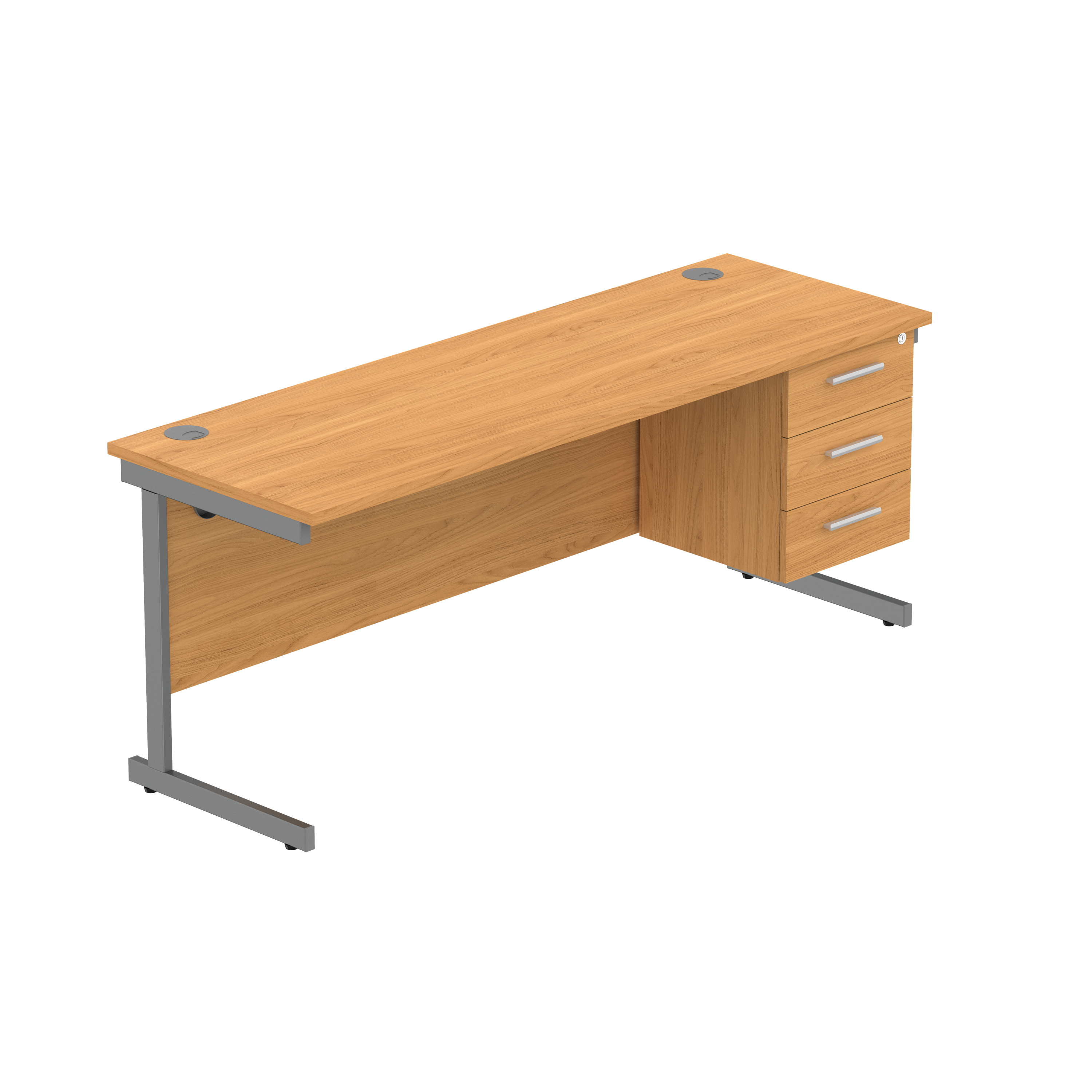 Office Rectangular Desk with Steel Single Upright Cantilever Legs + 3 Drawer Fixed Pedestal (FSC)