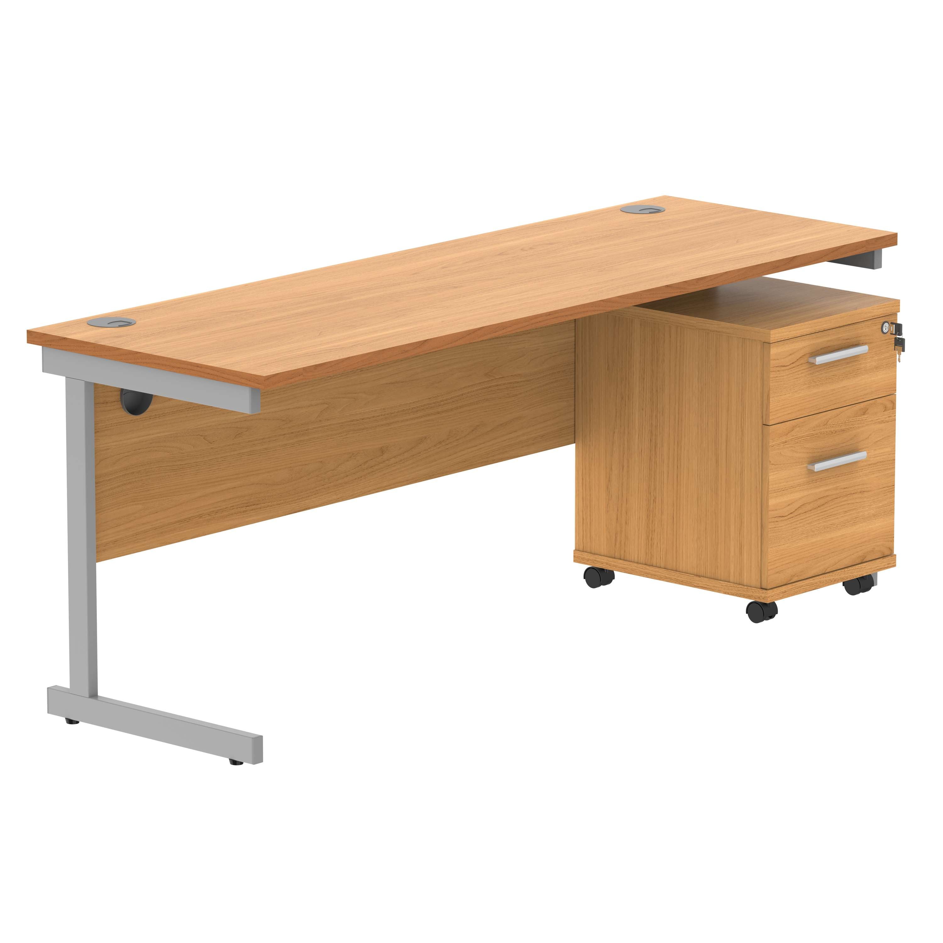 Single Upright Rectangular Desk + 2 Drawer Mobile Under Desk Pedestal (FSC)