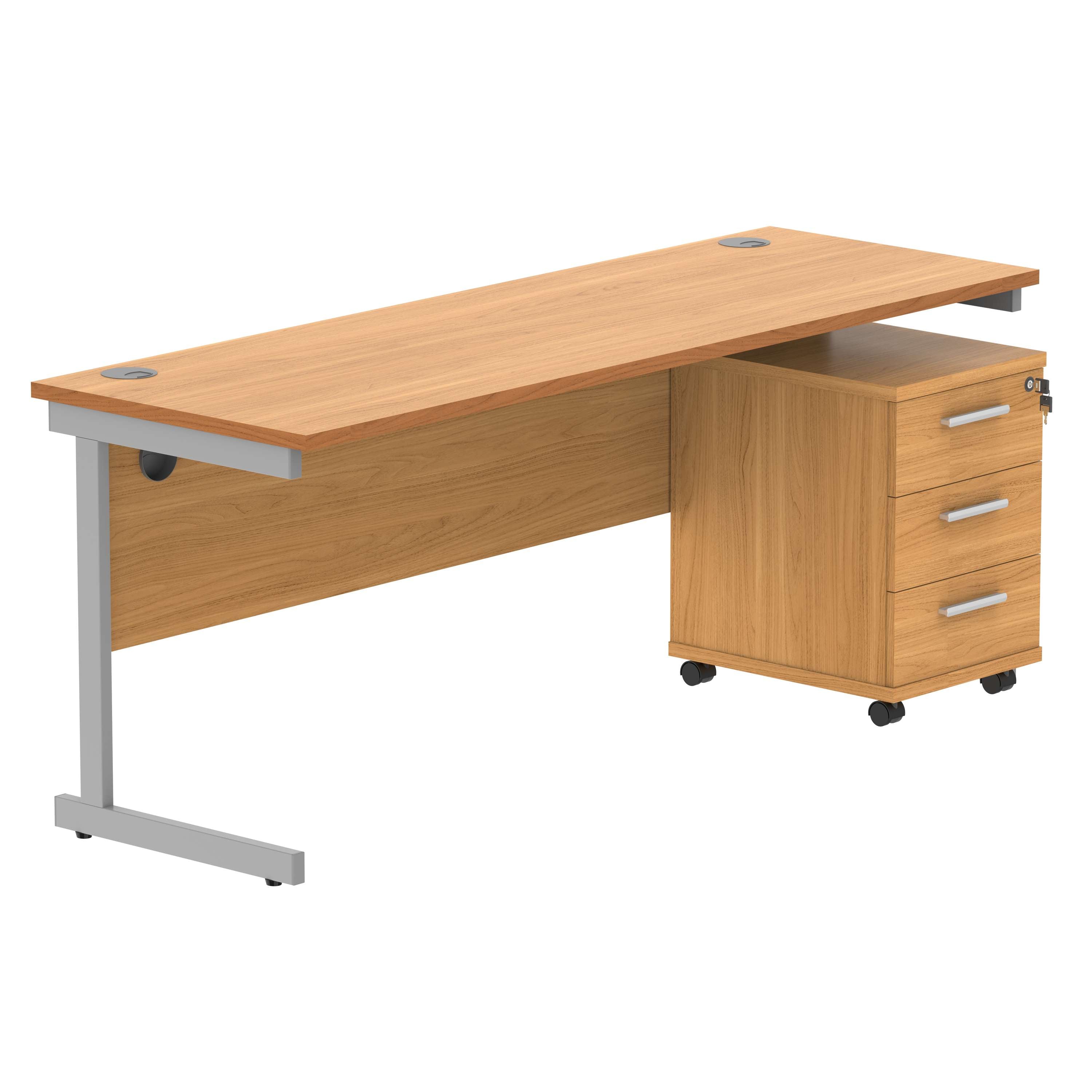 Single Upright Rectangular Desk + 3 Drawer Mobile Under Desk Pedestal (FSC)