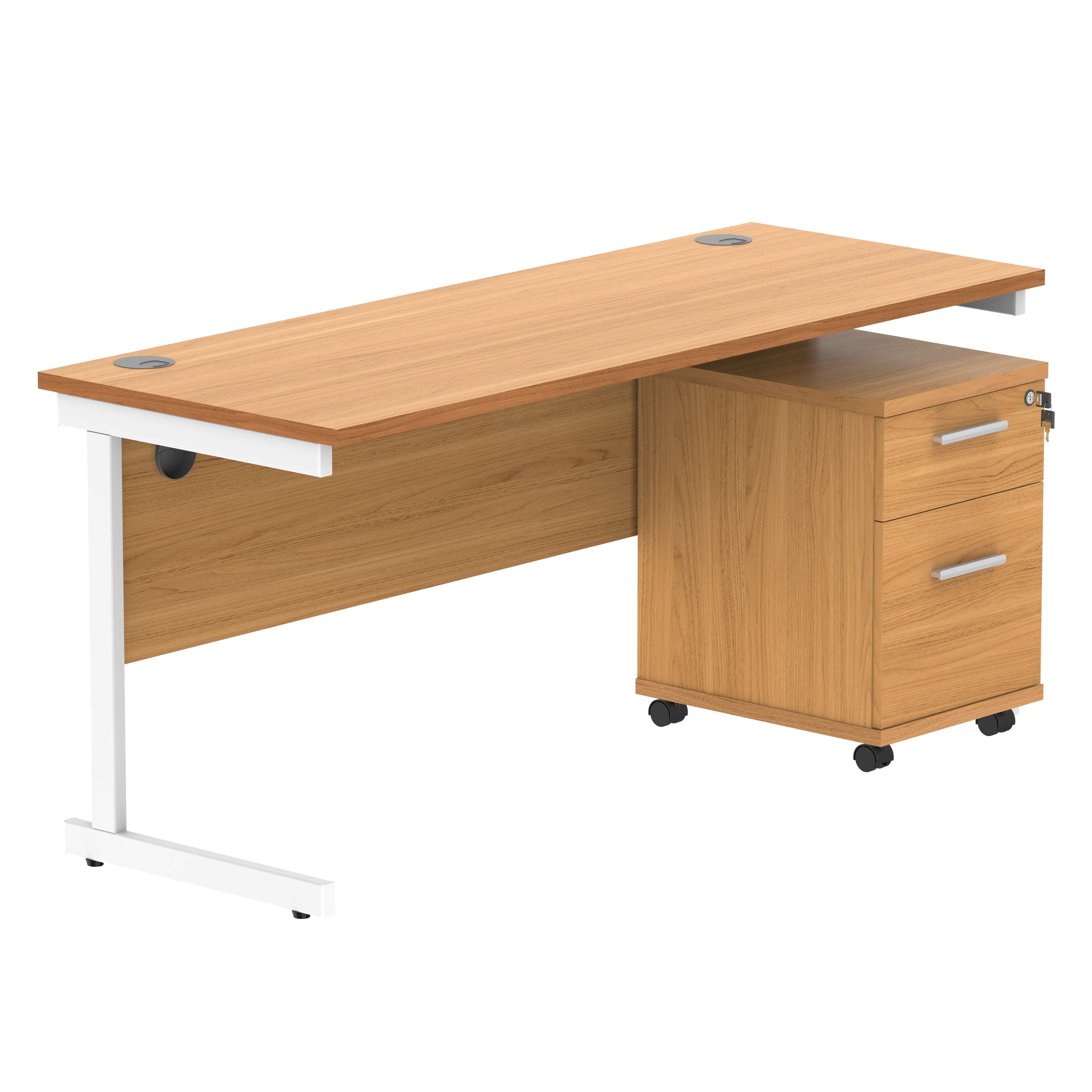 Single Upright Rectangular Desk + 2 Drawer Mobile Under Desk Pedestal (FSC)