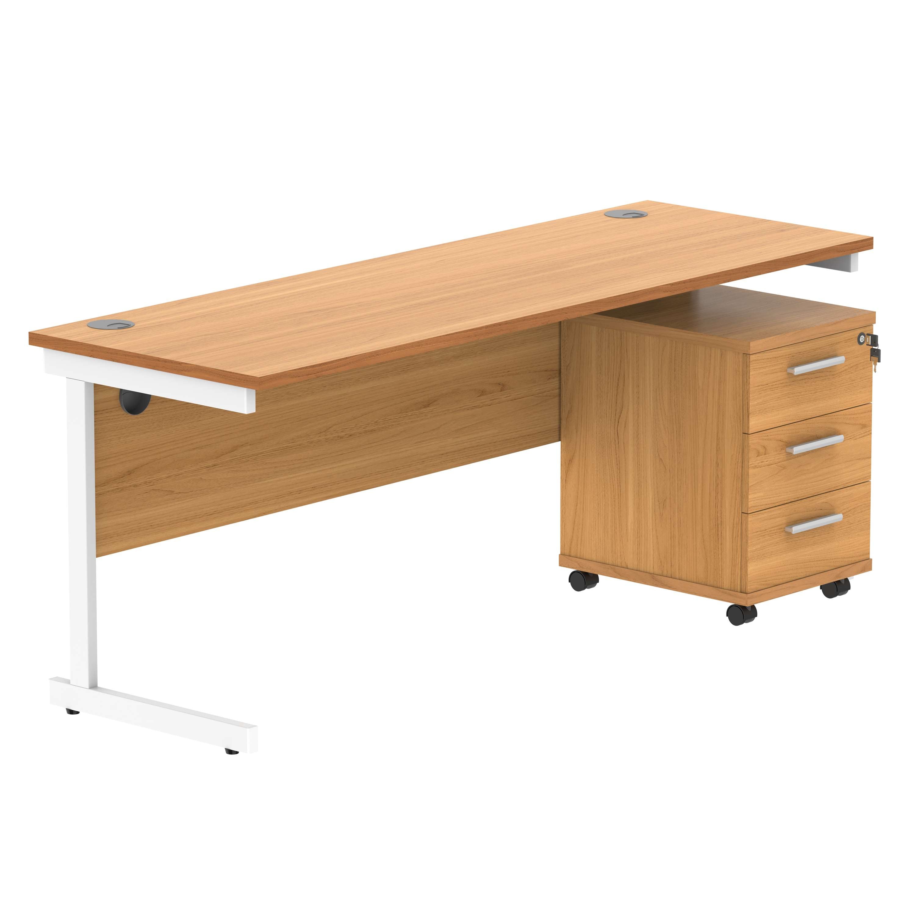 Single Upright Rectangular Desk + 3 Drawer Mobile Under Desk Pedestal (FSC)