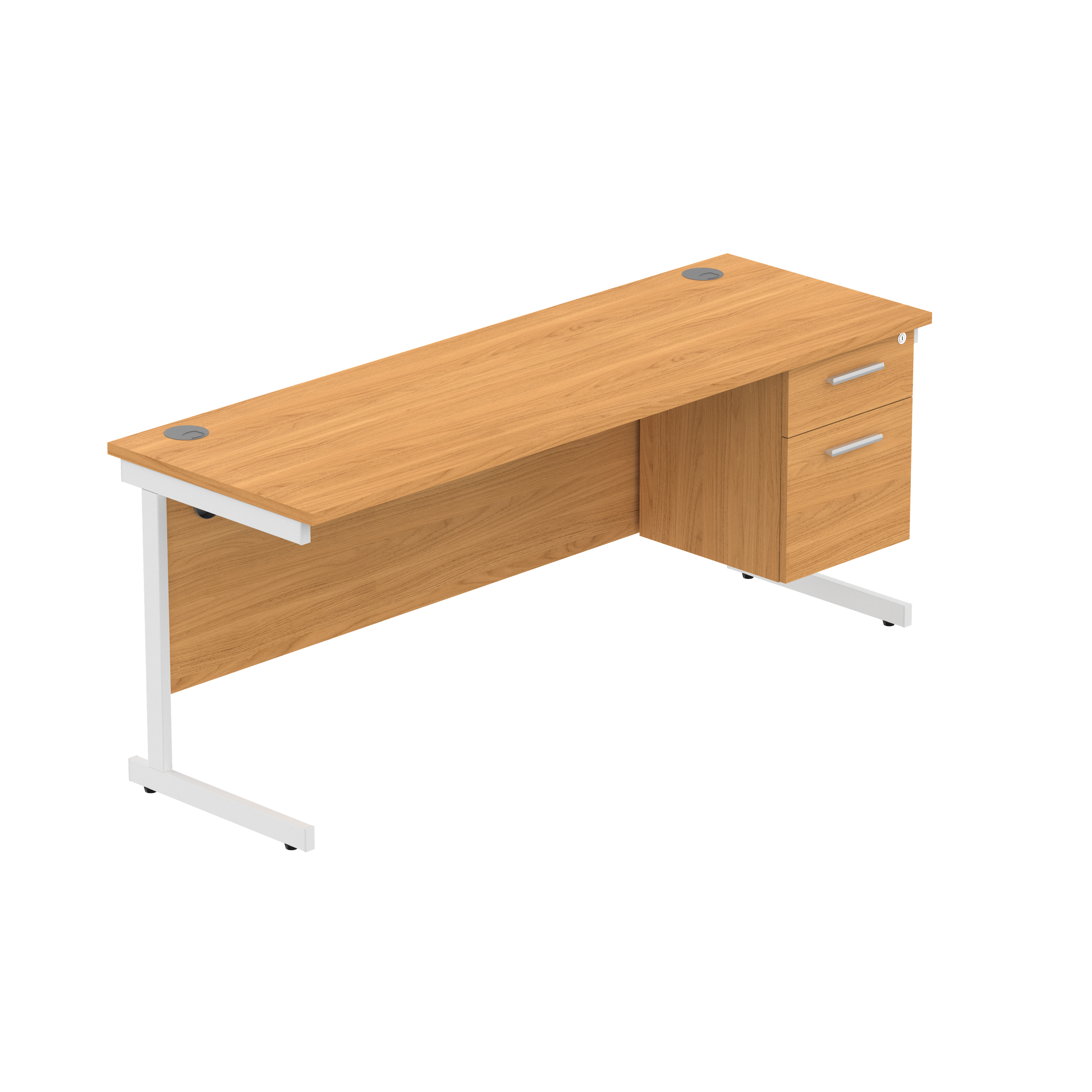 Office Rectangular Desk with Steel Single Upright Cantilever Legs + 2 Drawer Fixed Pedestal (FSC)