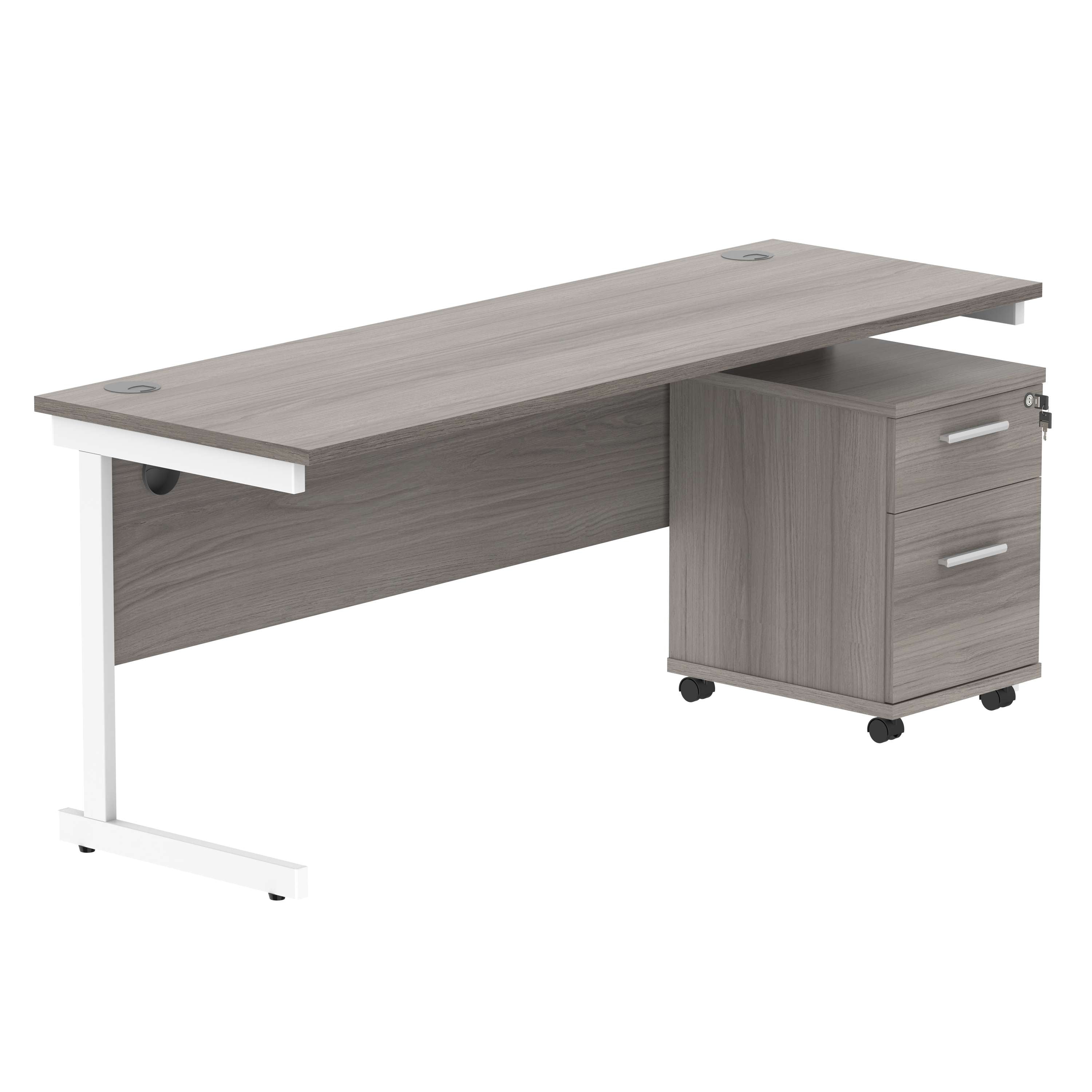 Single Upright Rectangular Desk + 2 Drawer Mobile Under Desk Pedestal (FSC)