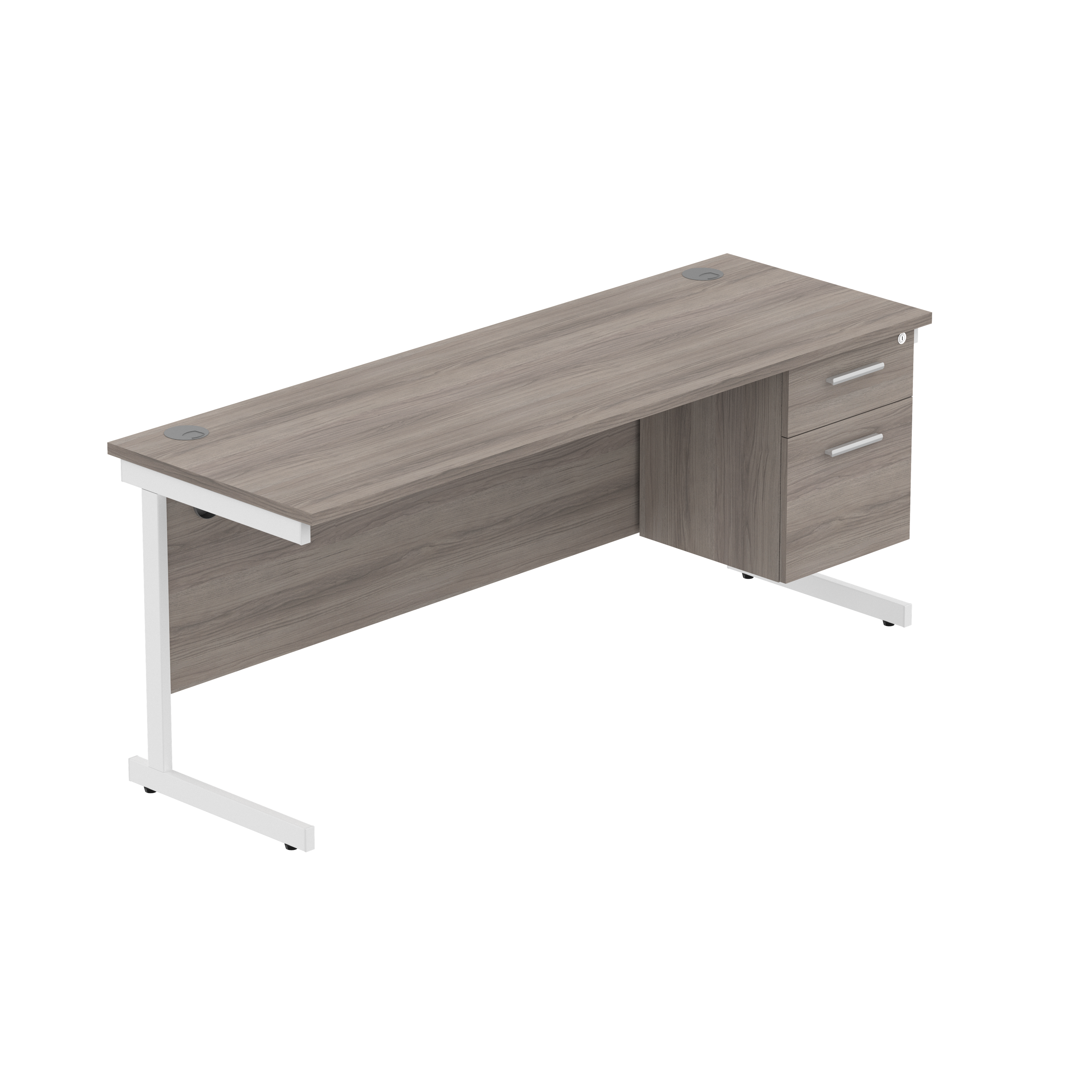 Office Rectangular Desk with Steel Single Upright Cantilever Legs + 2 Drawer Fixed Pedestal (FSC)