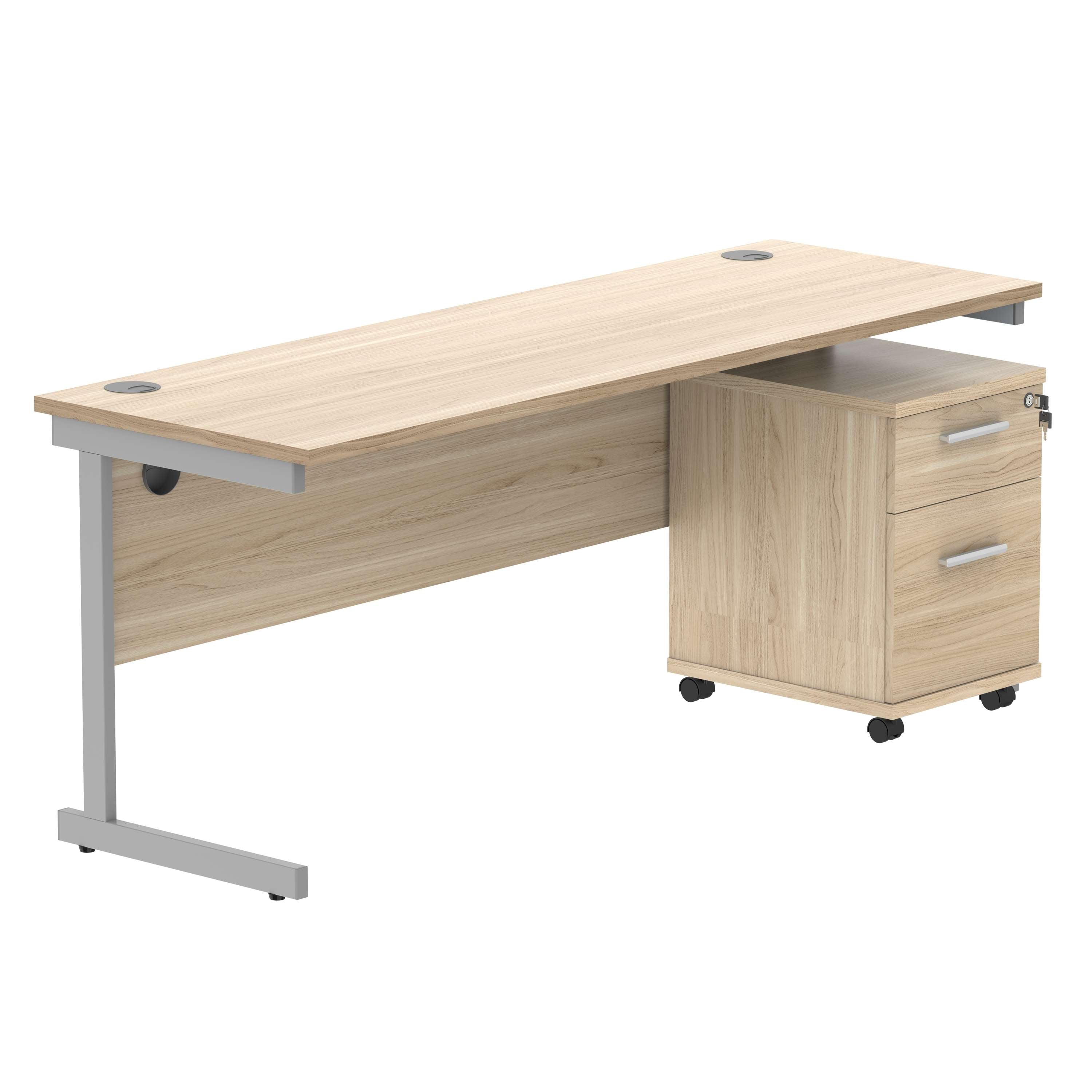 Single Upright Rectangular Desk + 2 Drawer Mobile Under Desk Pedestal (FSC)