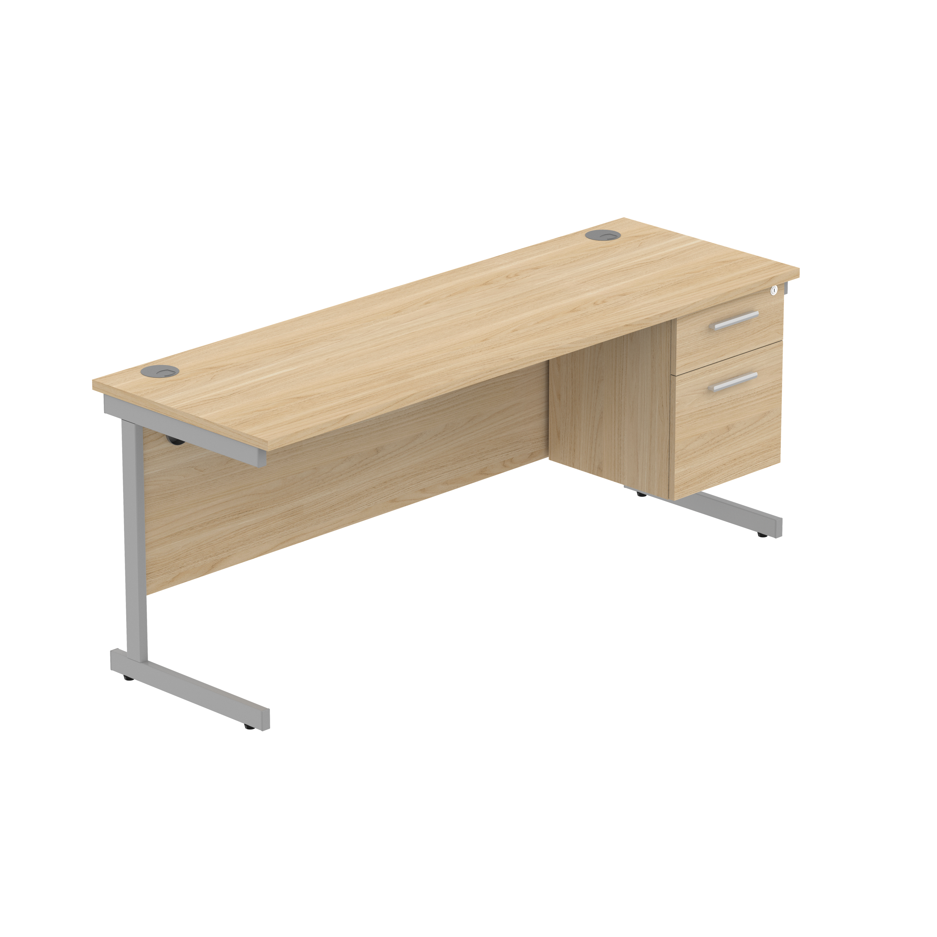 Office Rectangular Desk with Steel Single Upright Cantilever Legs + 2 Drawer Fixed Pedestal (FSC)