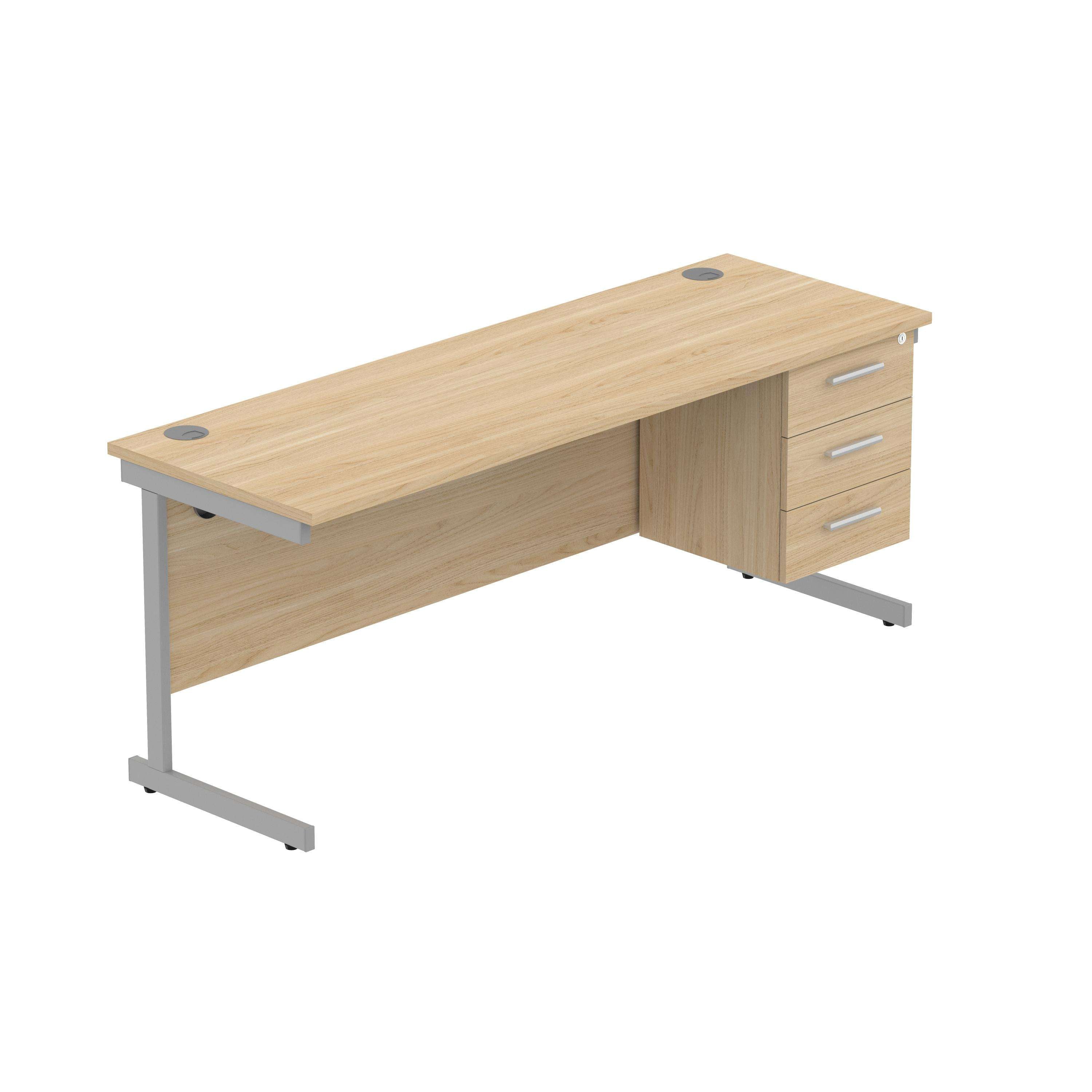 Office Rectangular Desk with Steel Single Upright Cantilever Legs + 3 Drawer Fixed Pedestal (FSC) | 1800X600 | Canadian Oak/Silver