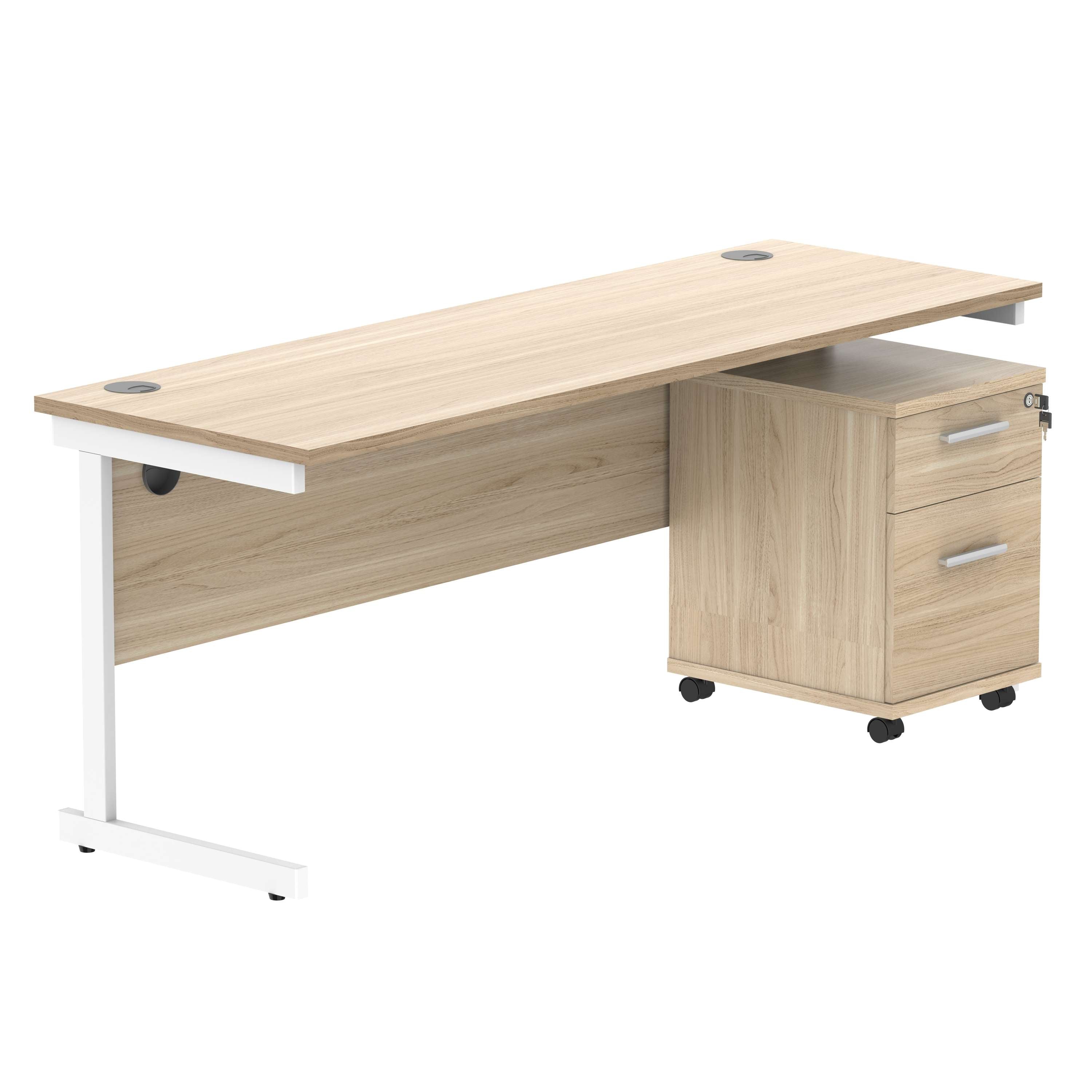 Single Upright Rectangular Desk + 2 Drawer Mobile Under Desk Pedestal (FSC)