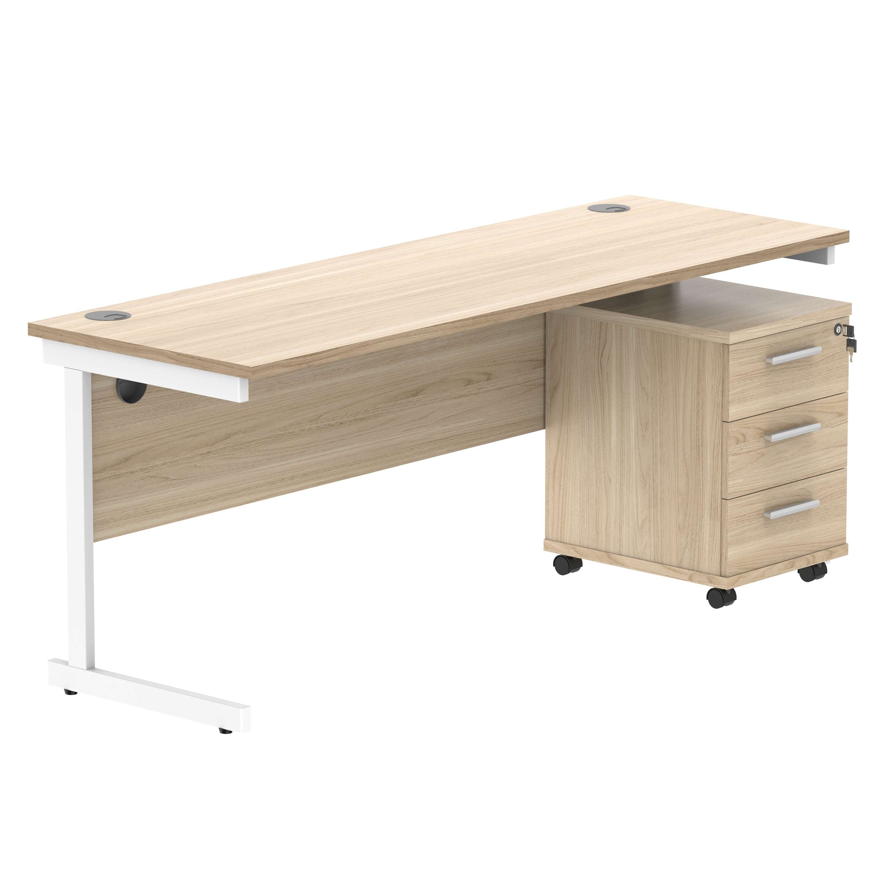 Single Upright Rectangular Desk + 3 Drawer Mobile Under Desk Pedestal (FSC)