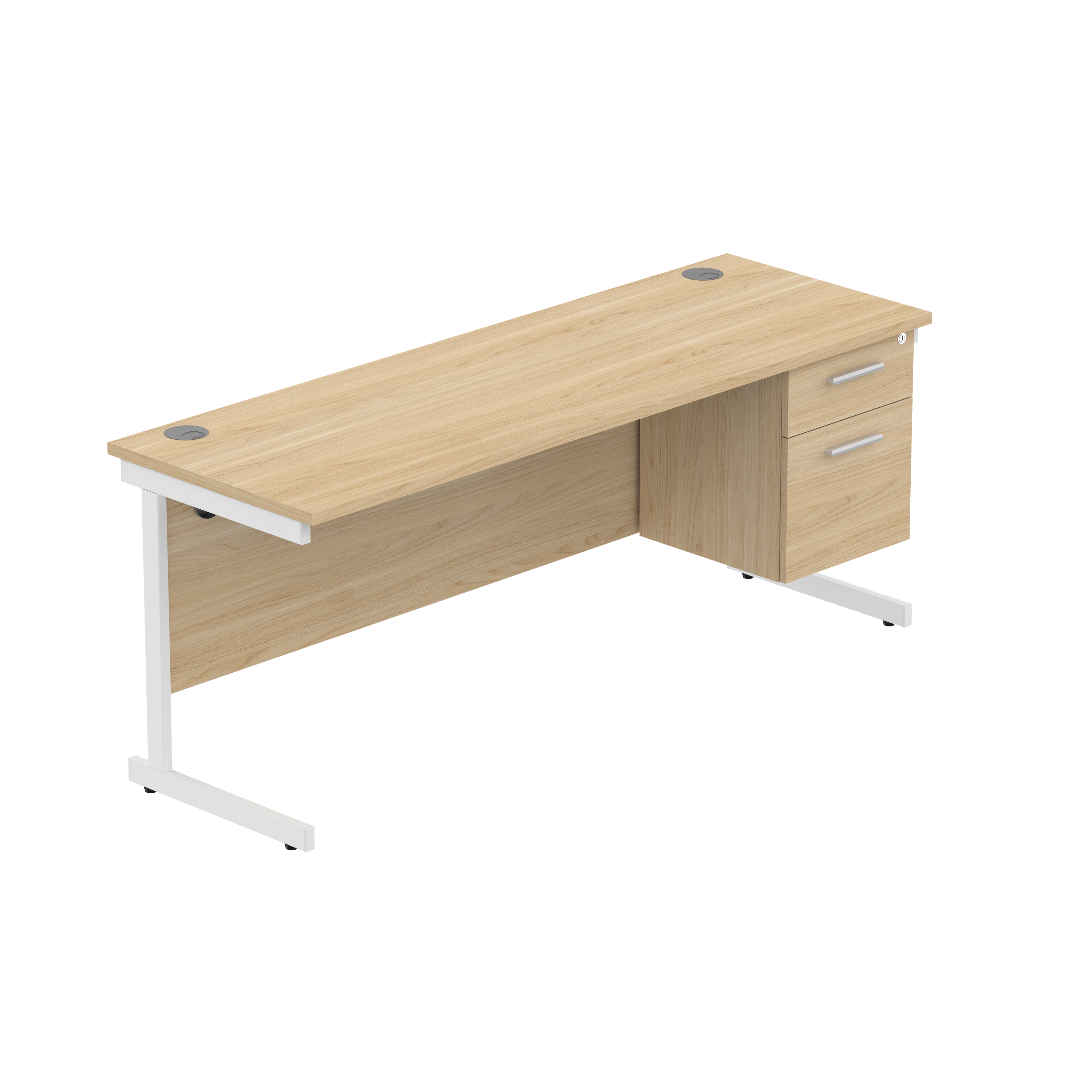 Office Rectangular Desk with Steel Single Upright Cantilever Legs + 2 Drawer Fixed Pedestal (FSC)