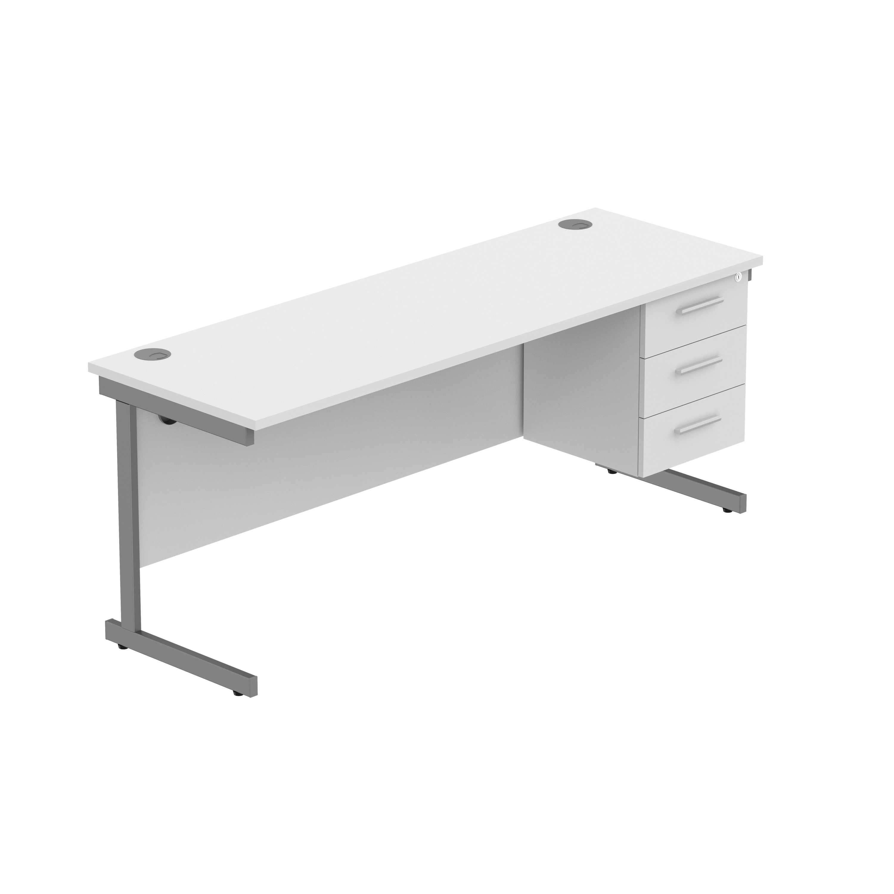 Office Rectangular Desk with Steel Single Upright Cantilever Legs + 3 Drawer Fixed Pedestal (FSC)