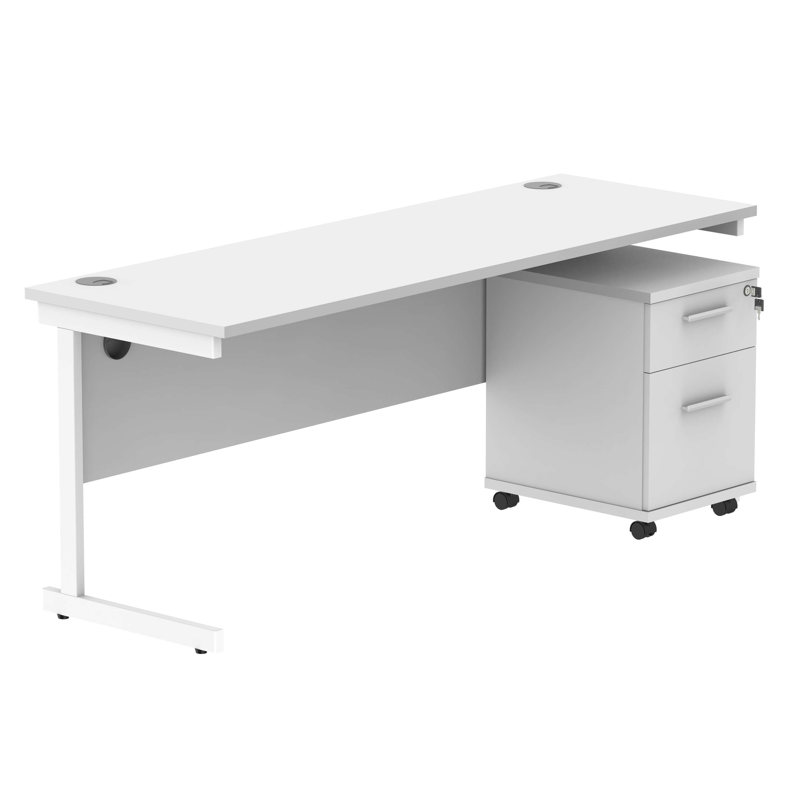 Single Upright Rectangular Desk + 2 Drawer Mobile Under Desk Pedestal (FSC)