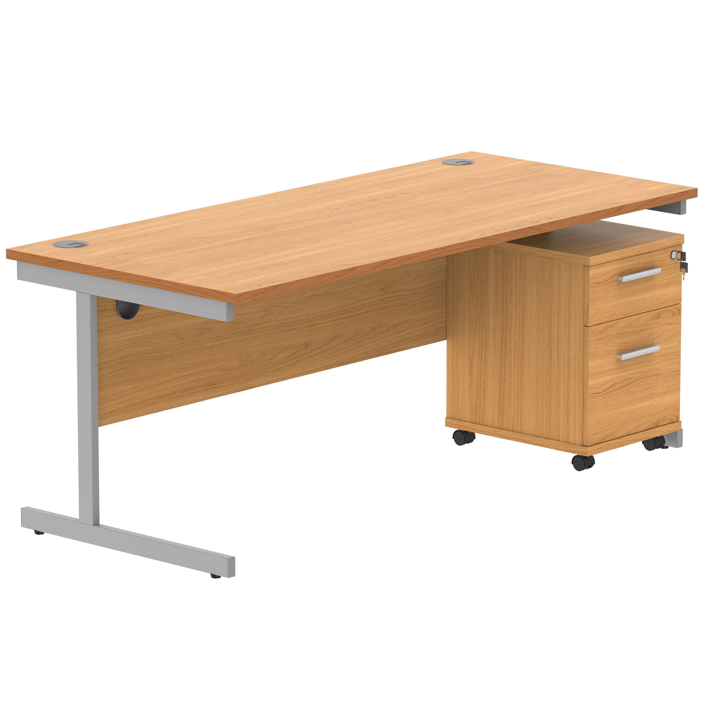 Single Upright Rectangular Desk + 2 Drawer Mobile Under Desk Pedestal (FSC)