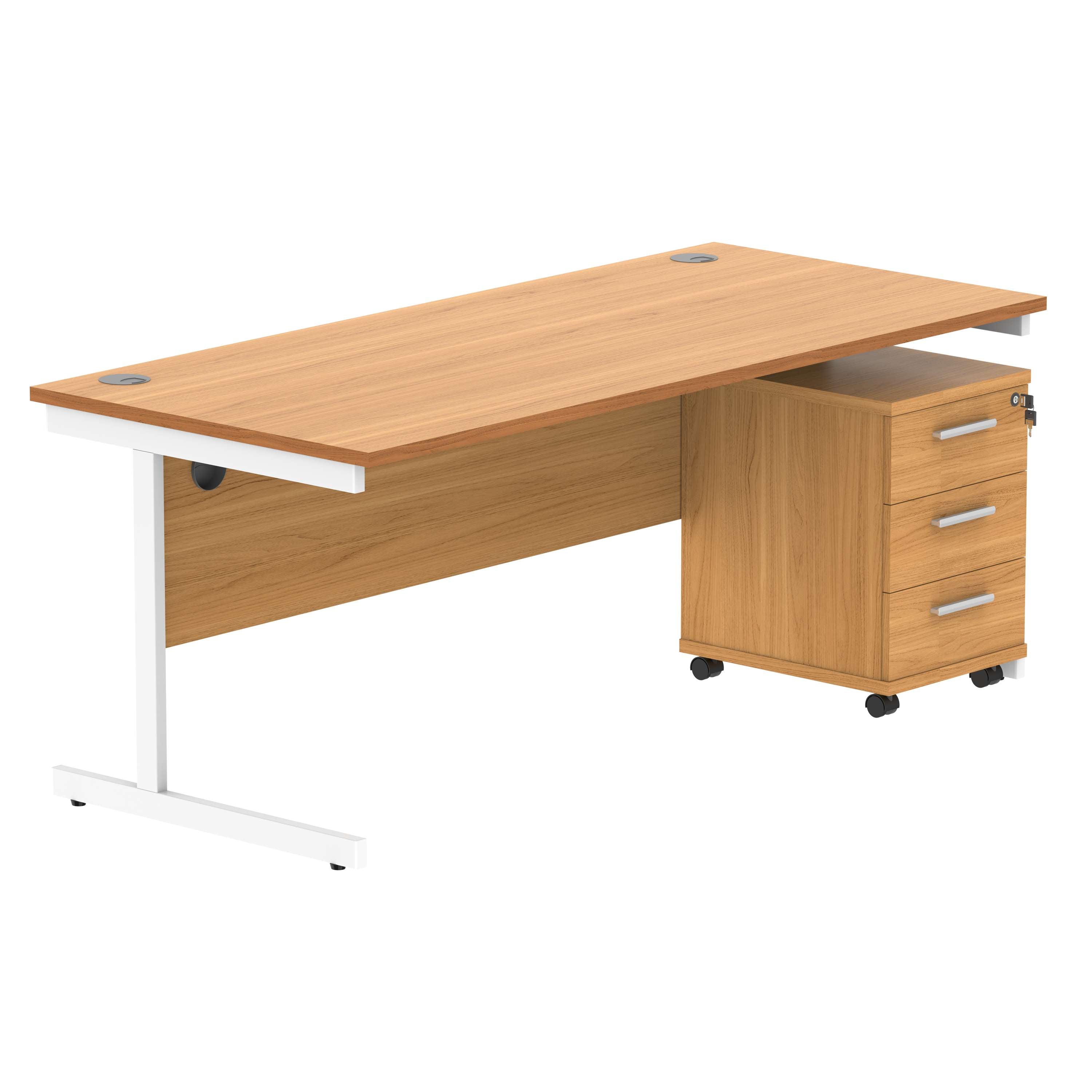 Single Upright Rectangular Desk + 3 Drawer Mobile Under Desk Pedestal (FSC)