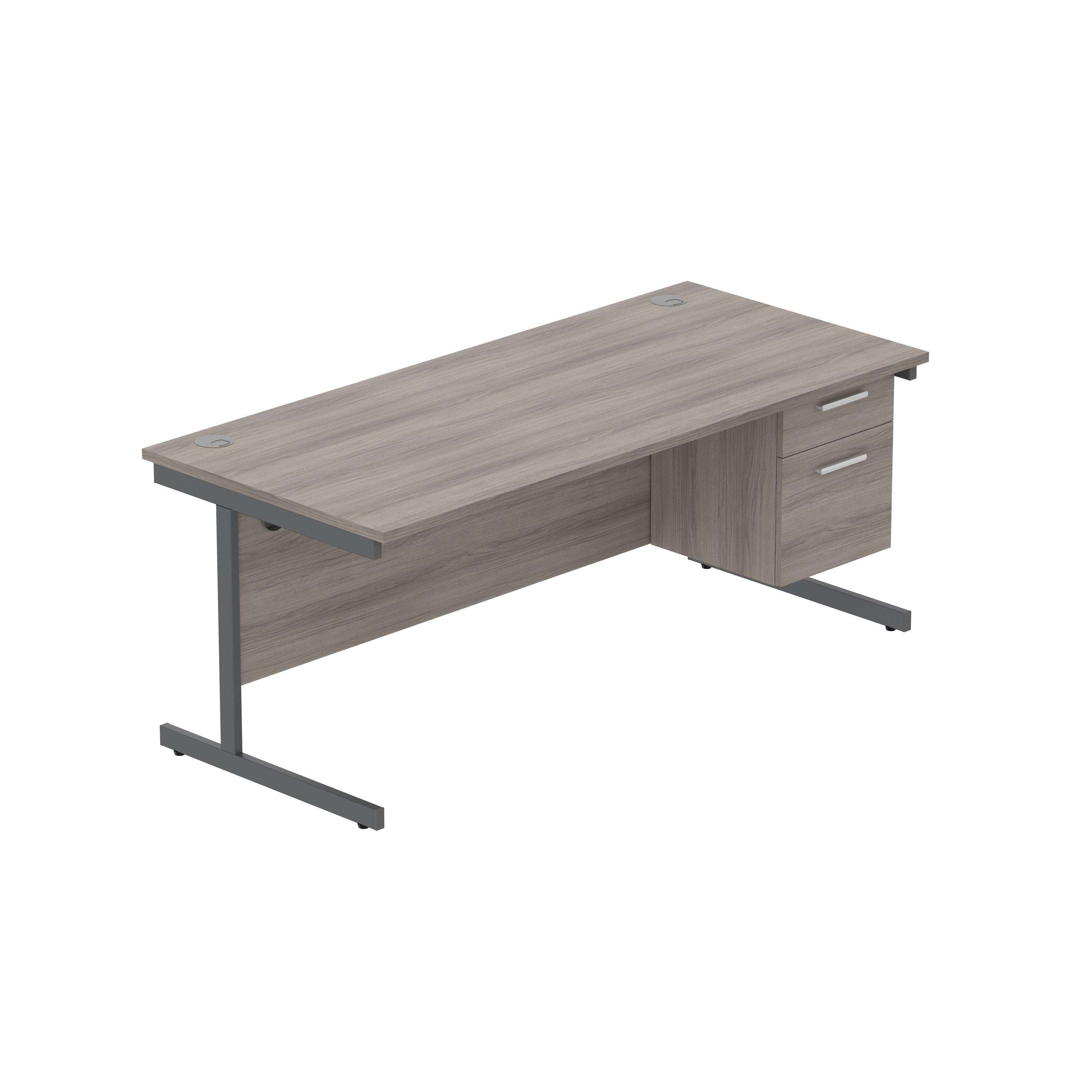 Office Rectangular Desk with Steel Single Upright Cantilever Legs + 2 Drawer Fixed Pedestal (FSC) | 1800X800 | Alaskan Grey Oak/Graphite