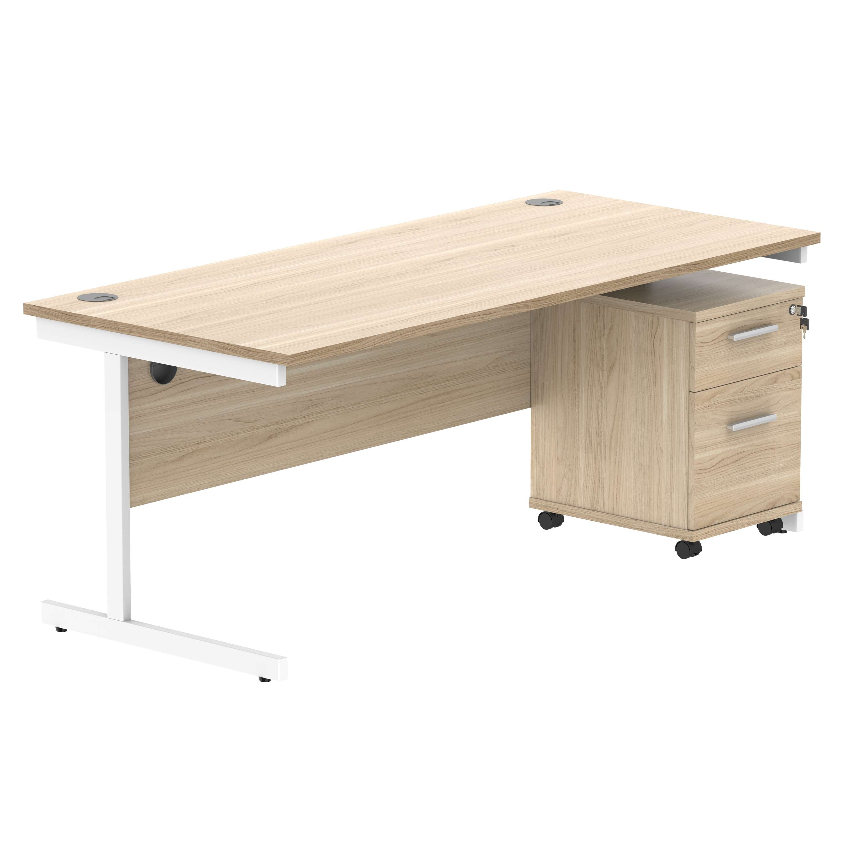 Single Upright Rectangular Desk + 2 Drawer Mobile Under Desk Pedestal (FSC)