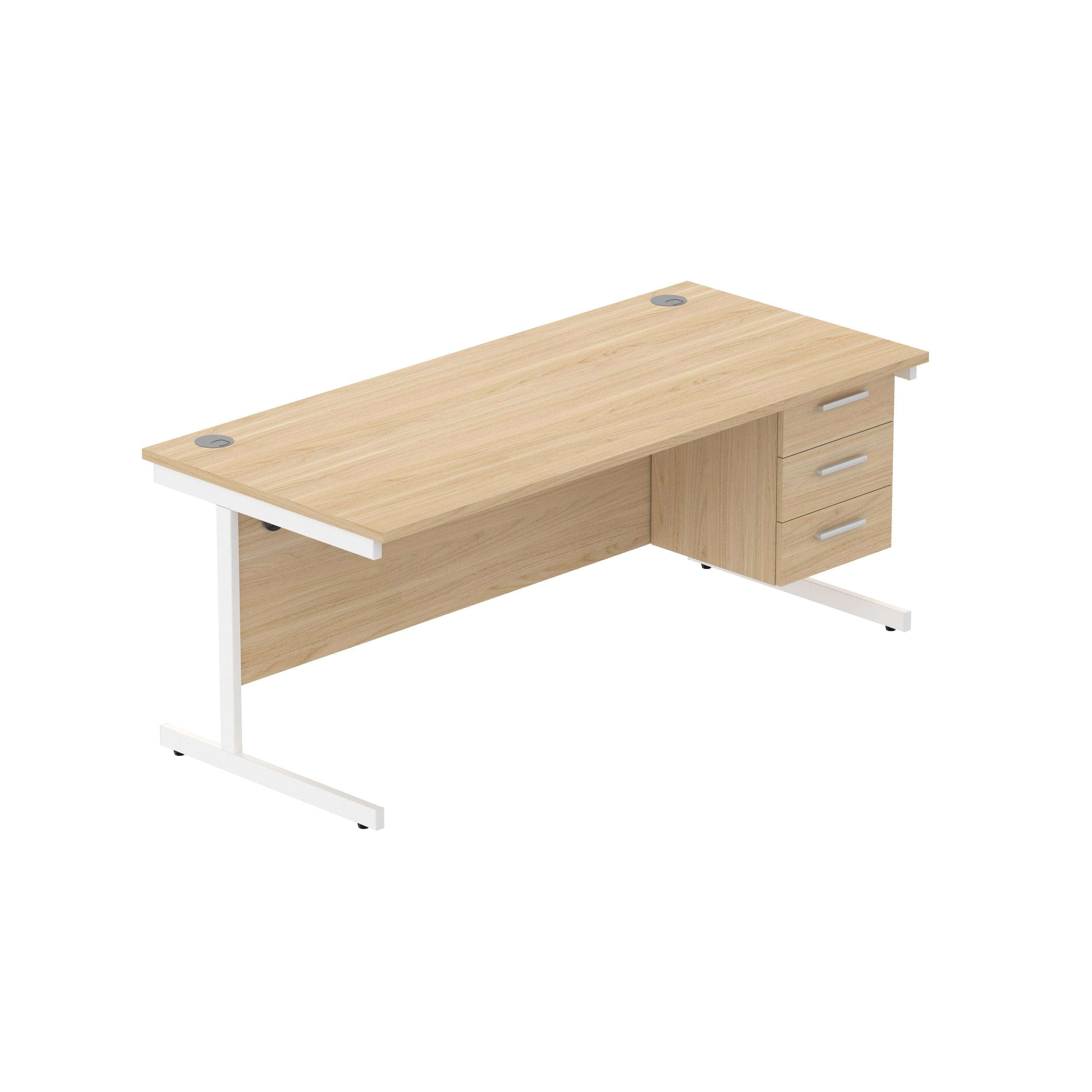 Office Rectangular Desk with Steel Single Upright Cantilever Legs + 3 Drawer Fixed Pedestal (FSC) | 1800X800 | Canadian Oak/White