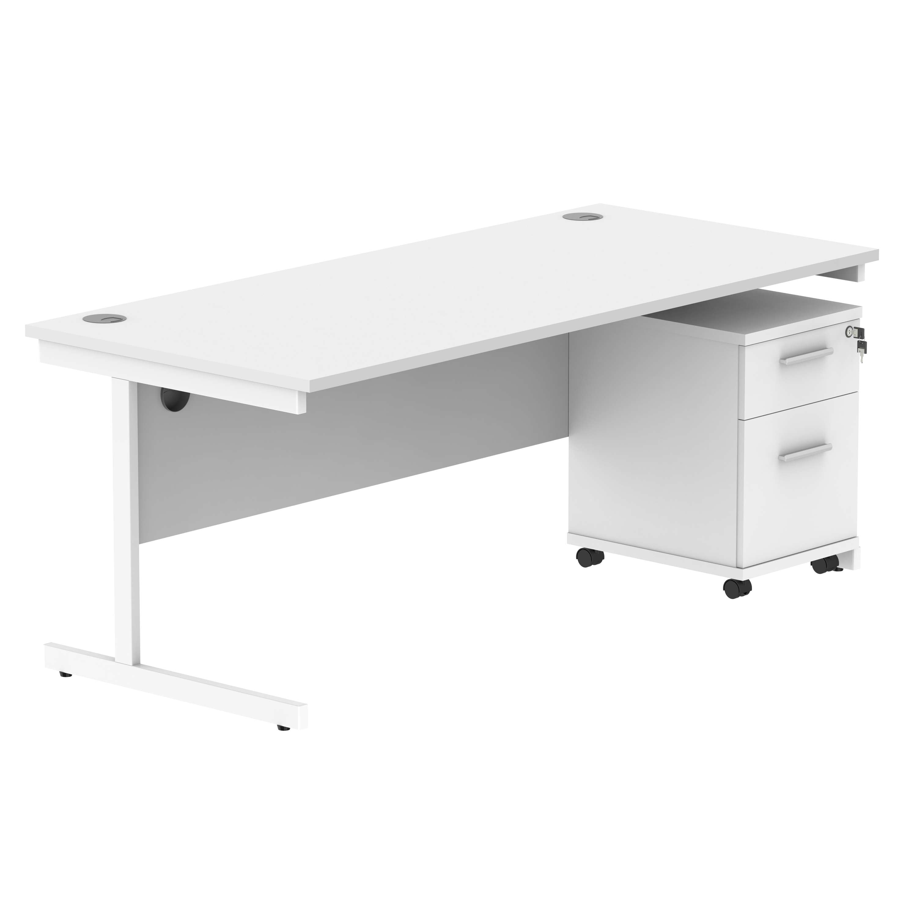 Single Upright Rectangular Desk + 2 Drawer Mobile Under Desk Pedestal (FSC)