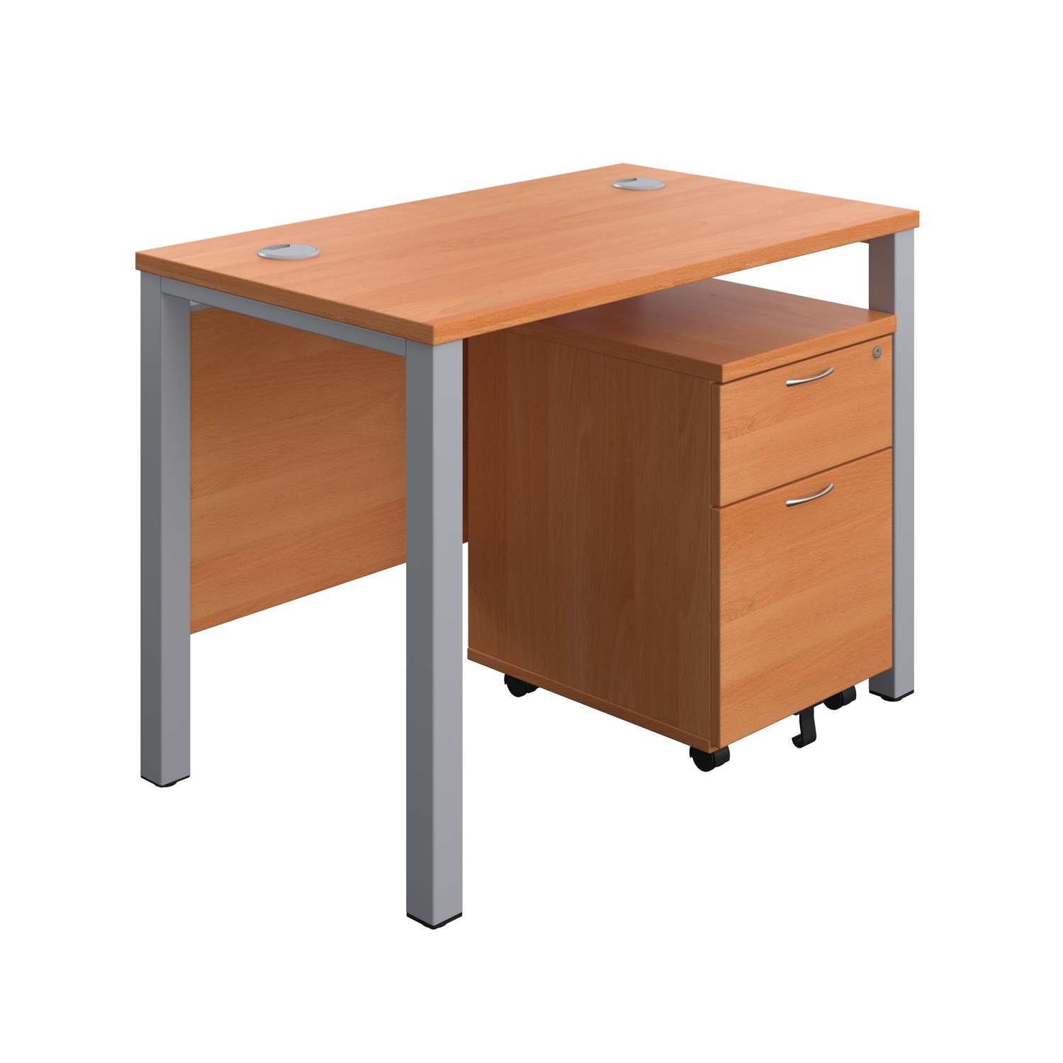 Goal Post Rectangular Desk + 2 Drawer Mobile Pedestal (FSC)