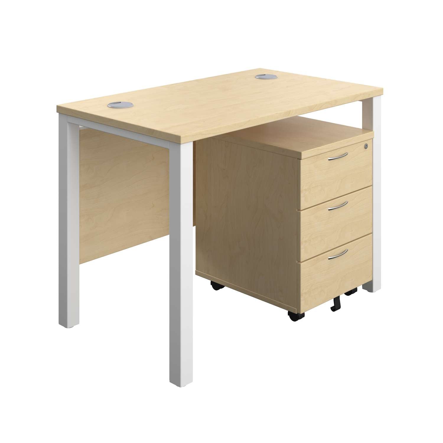 Goal Post Rectangular Desk + 3 Drawer Mobile Pedestal (FSC)