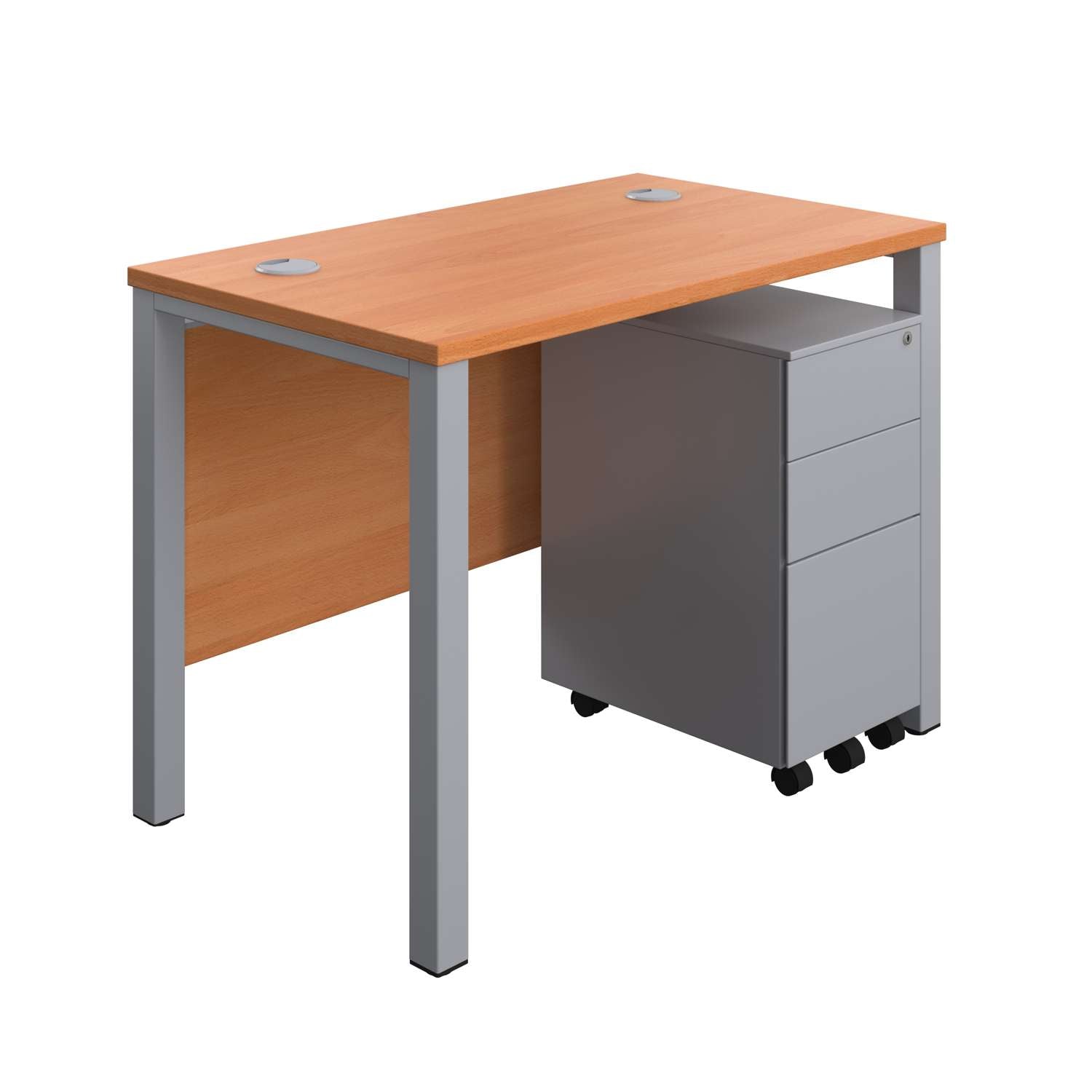 Goal Post Rectangular Desk + 3 Drawer Slimline Steel Pedestal (FSC)