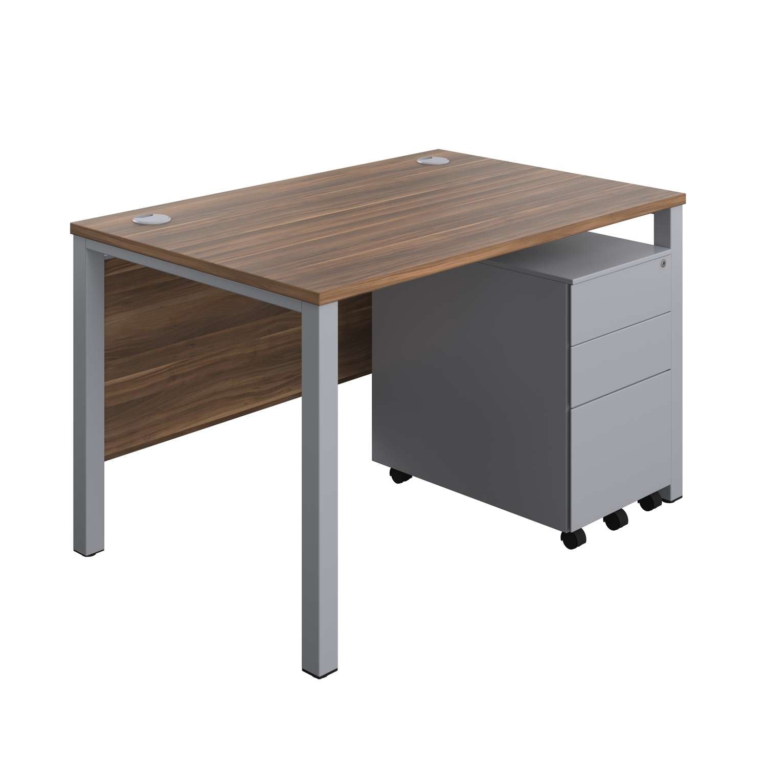 Goal Post Rectangular Desk + 3 Drawer Steel Pedestal (FSC)