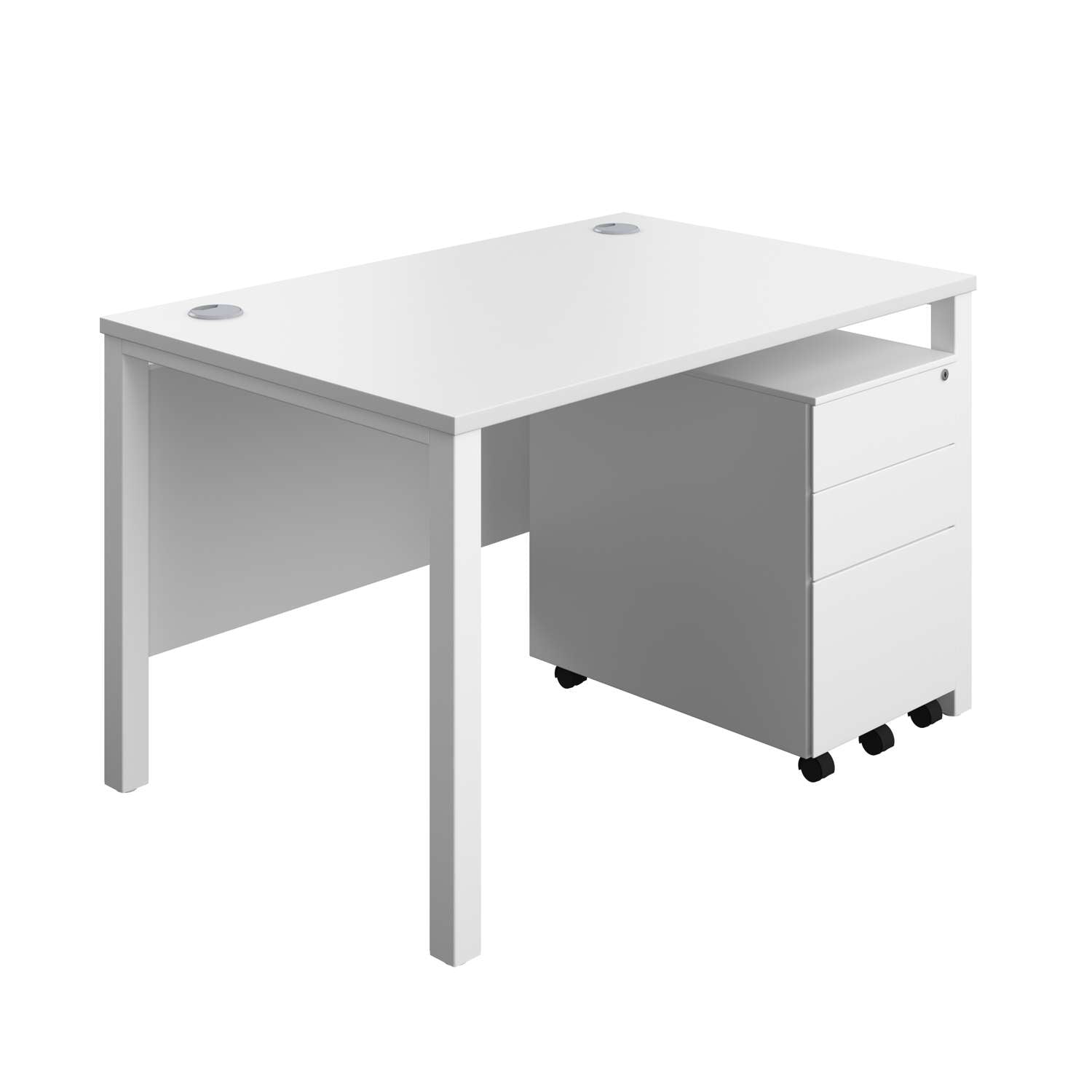 Goal Post Rectangular Desk + 3 Drawer Steel Pedestal (FSC)