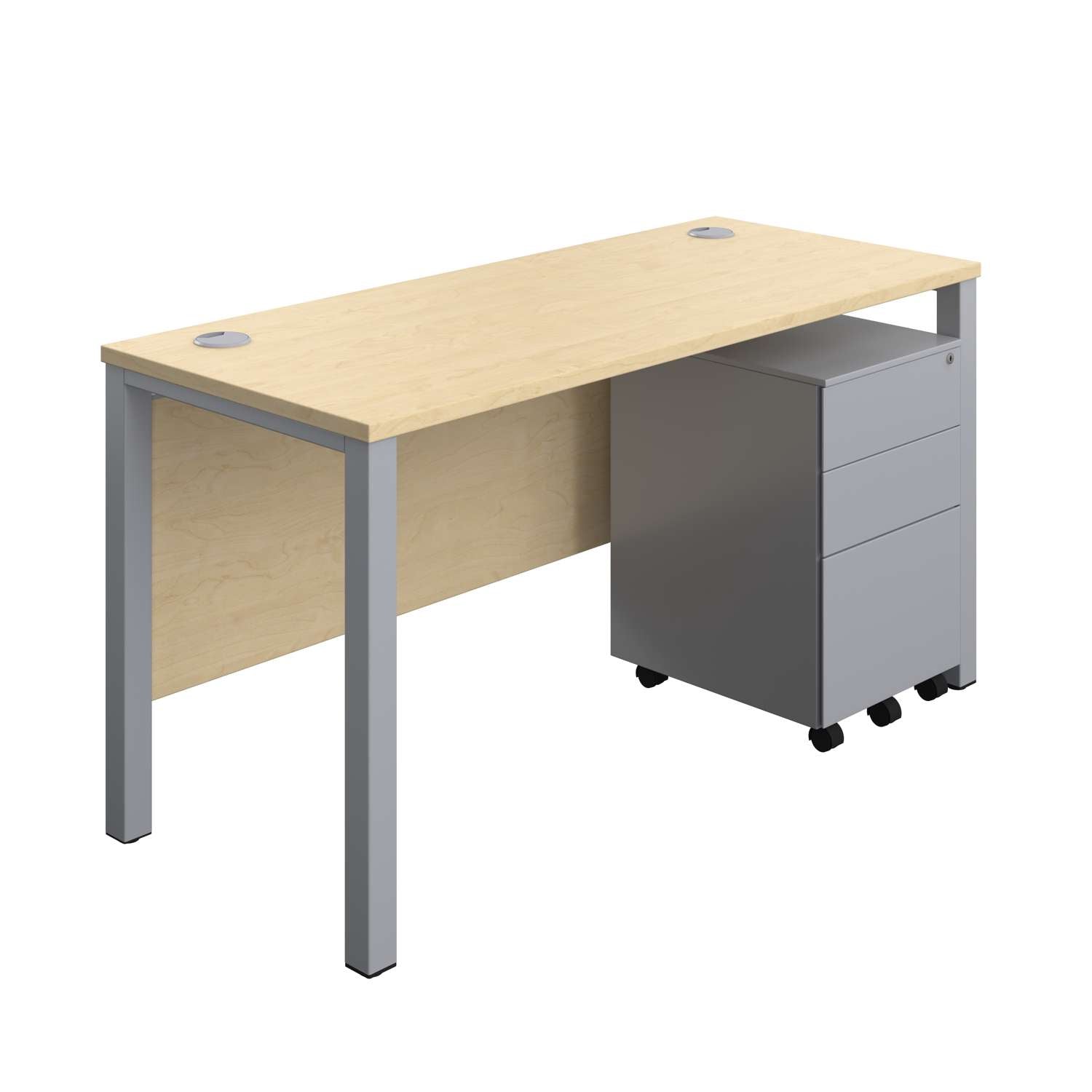 Goal Post Rectangular Desk + 3 Drawer Steel Pedestal (FSC)