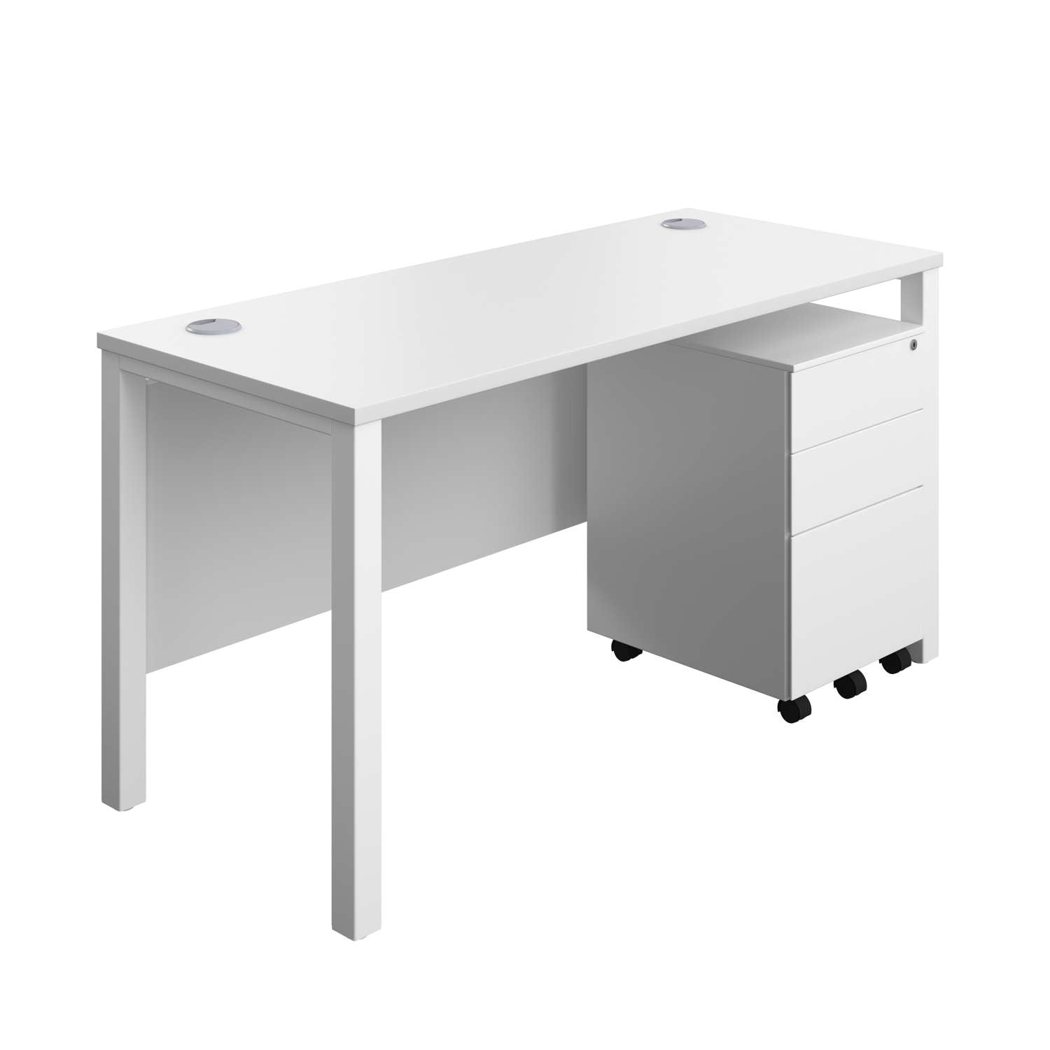 Goal Post Rectangular Desk + 3 Drawer Steel Pedestal (FSC)