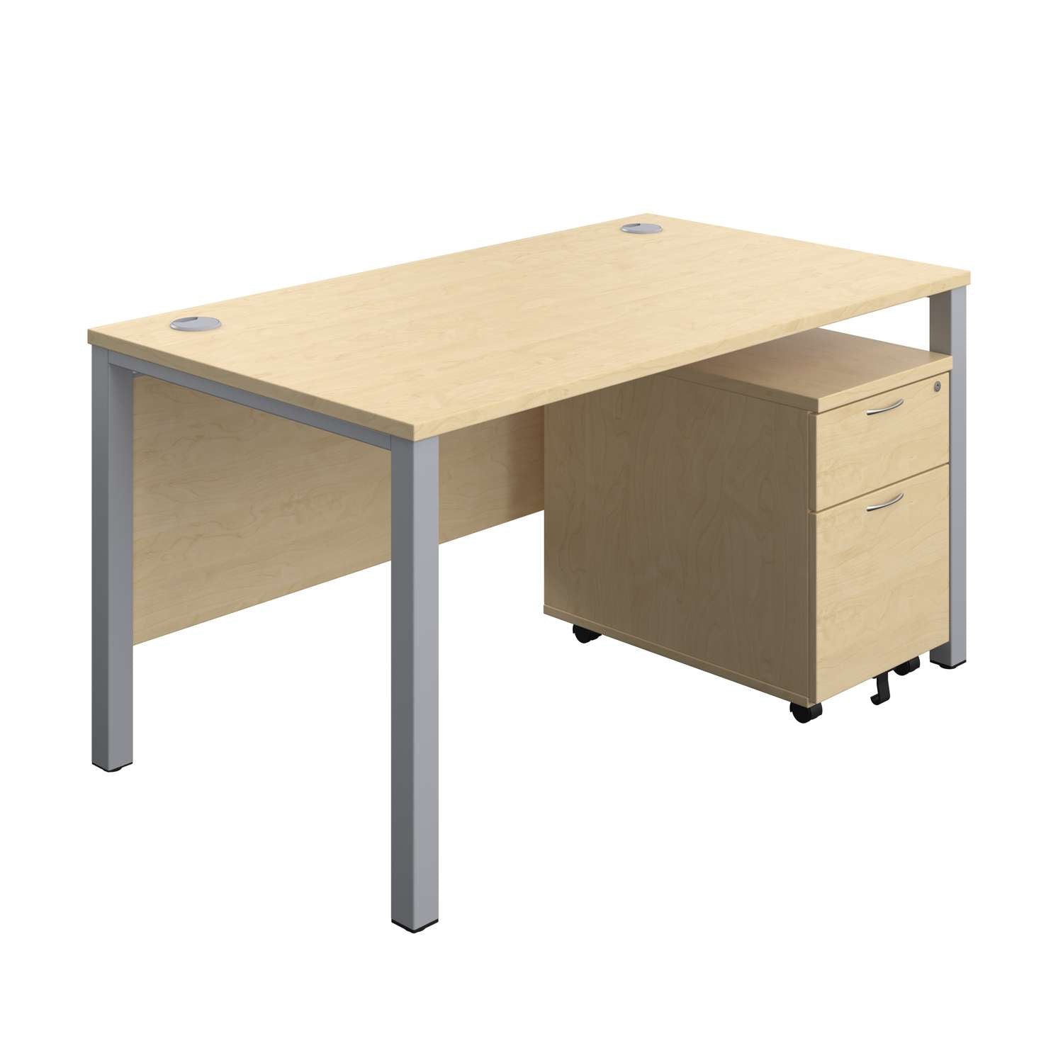 Goal Post Rectangular Desk + 2 Drawer Mobile Pedestal (FSC)