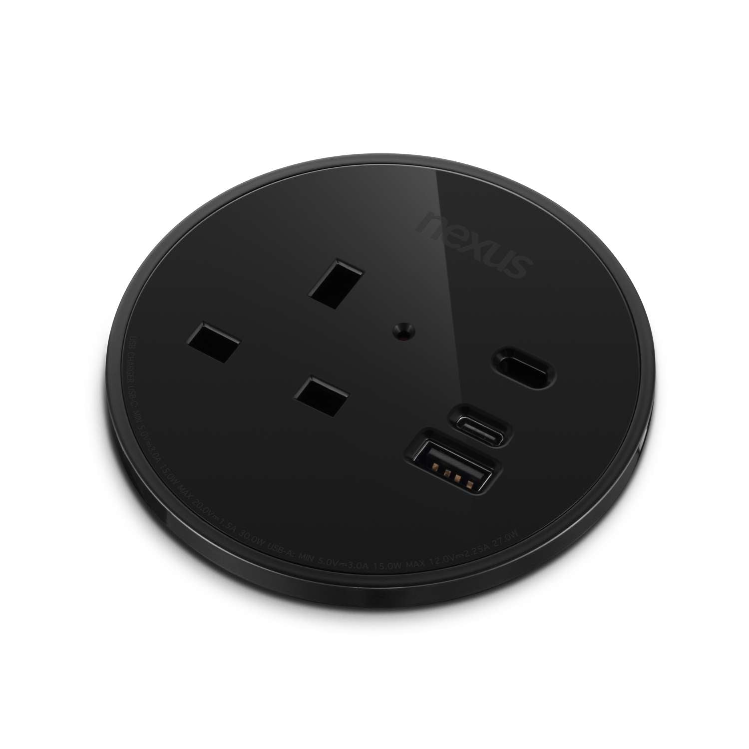 Circular In-Desk Power Module: 1 Outlet: 30W USB-C, 27W USB-A